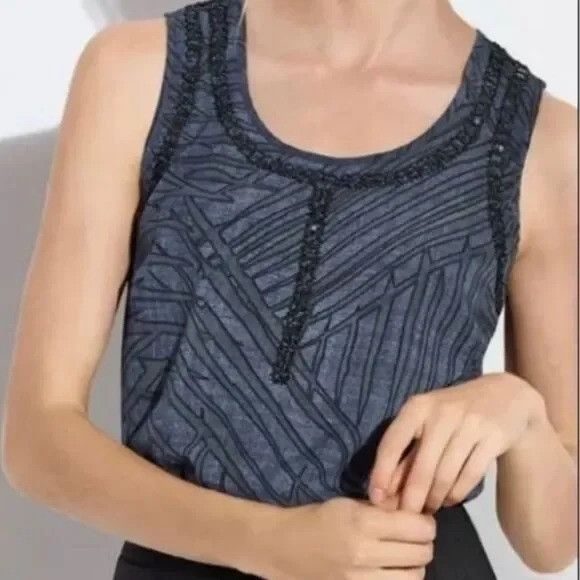 Other CAbi 3334 S Top Sleeveless Beaded Tank Blue Striped Business Size S / US 4 / IT 40 - 6 Thumbnail