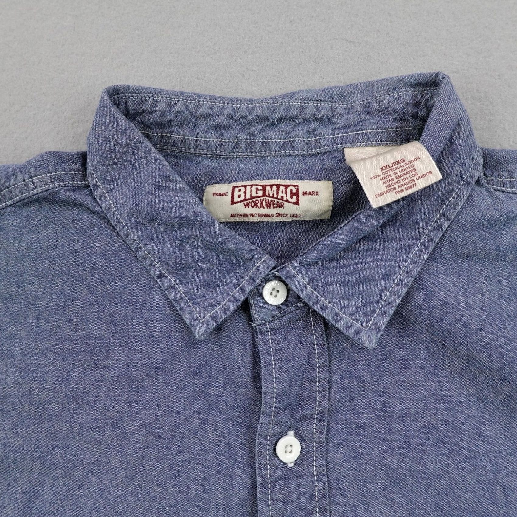 Vintage VINTAGE Big Mac Shirt Mens 2XL Blue Chambray Button Up Field Work Short Sleeve Shirt Mens Size US XXL / EU 58 / 5 - 2 Thumbnail