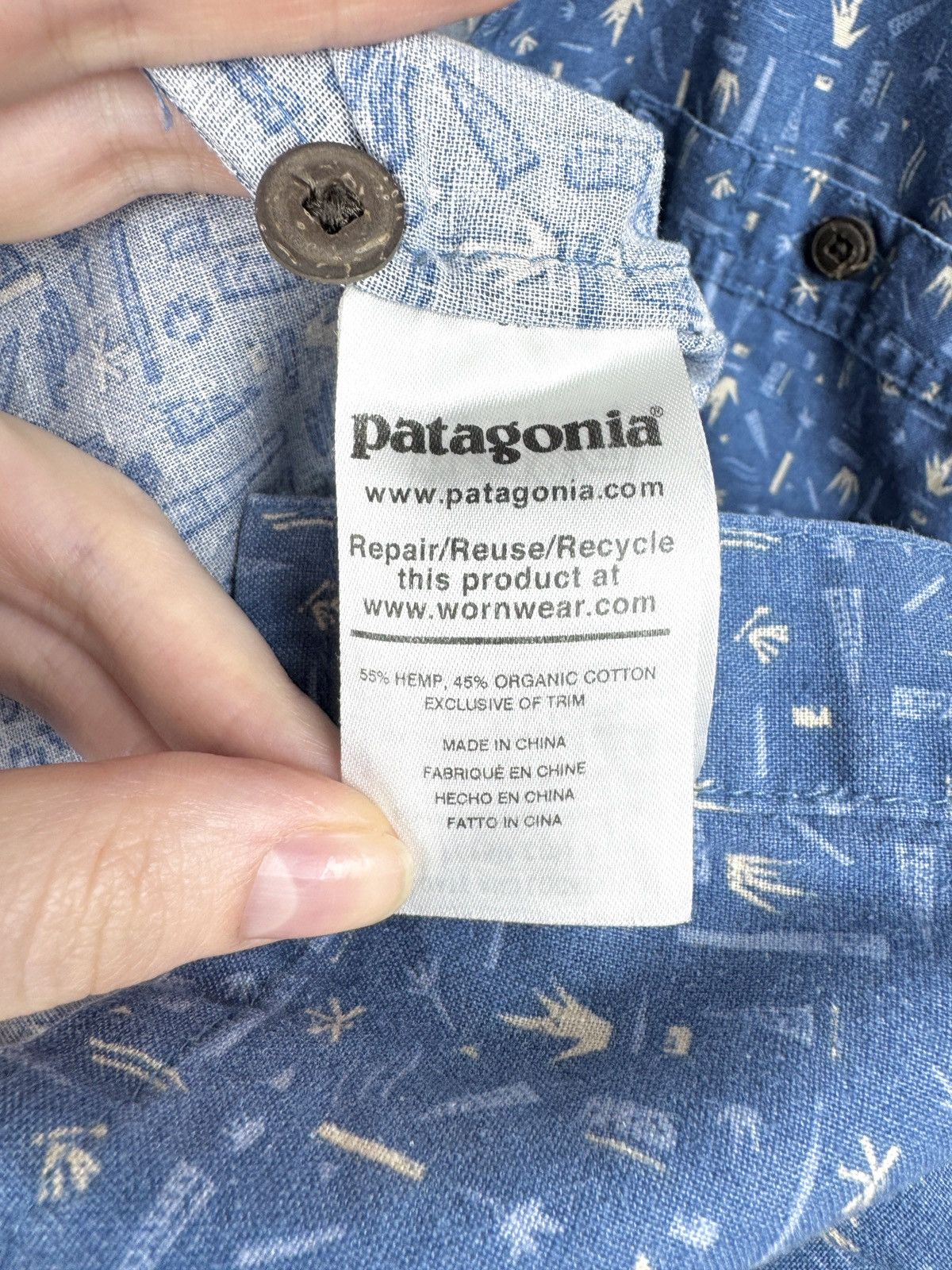 Patagonia Patagonia Back Step Blue Shirt Mens Swamp Stamp Hemp Cotton Size US M / EU 48-50 / 2 - 10 Thumbnail