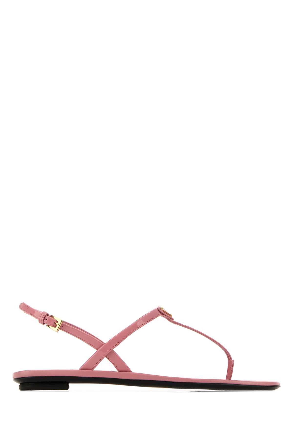 Pink Leather Thong Sandals
