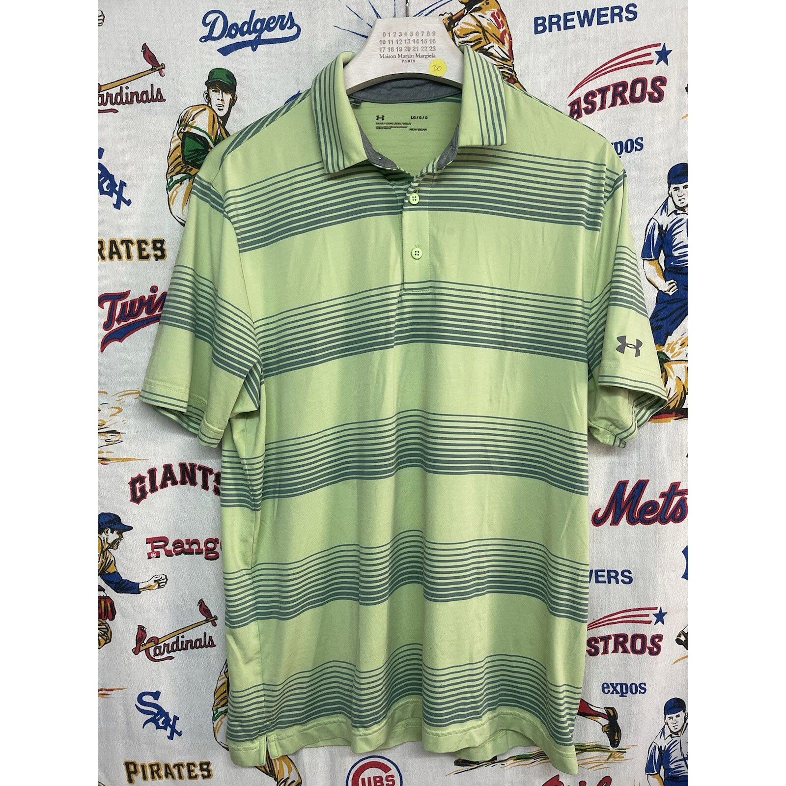 Under Armour Under Armour Polo Men's Large Green Striped Short Sleeve Col Size US L / EU 52-54 / 3 - 1 Thumbnail