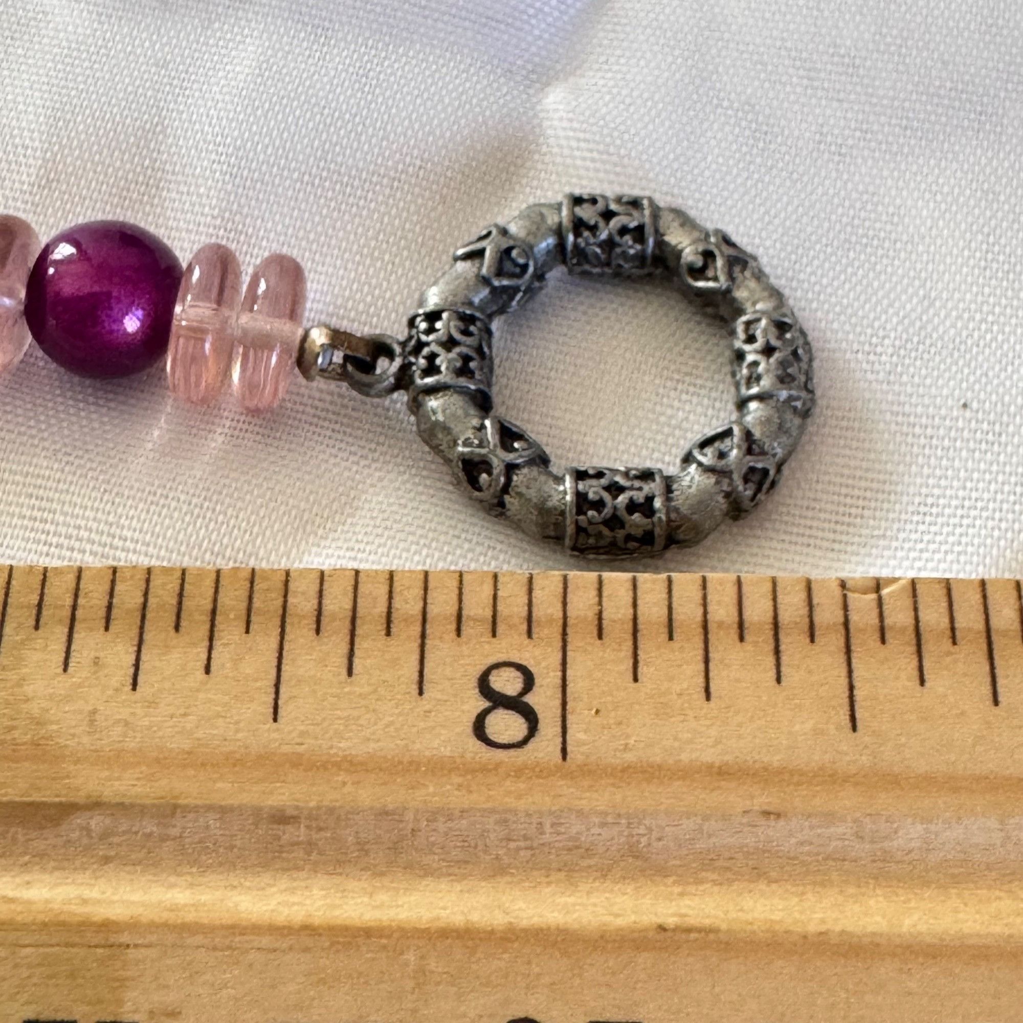 Vintage Silver Tone Pink Fuchsia Artisan Glass Bead & Silver Bead St Size ONE SIZE - 5 Thumbnail