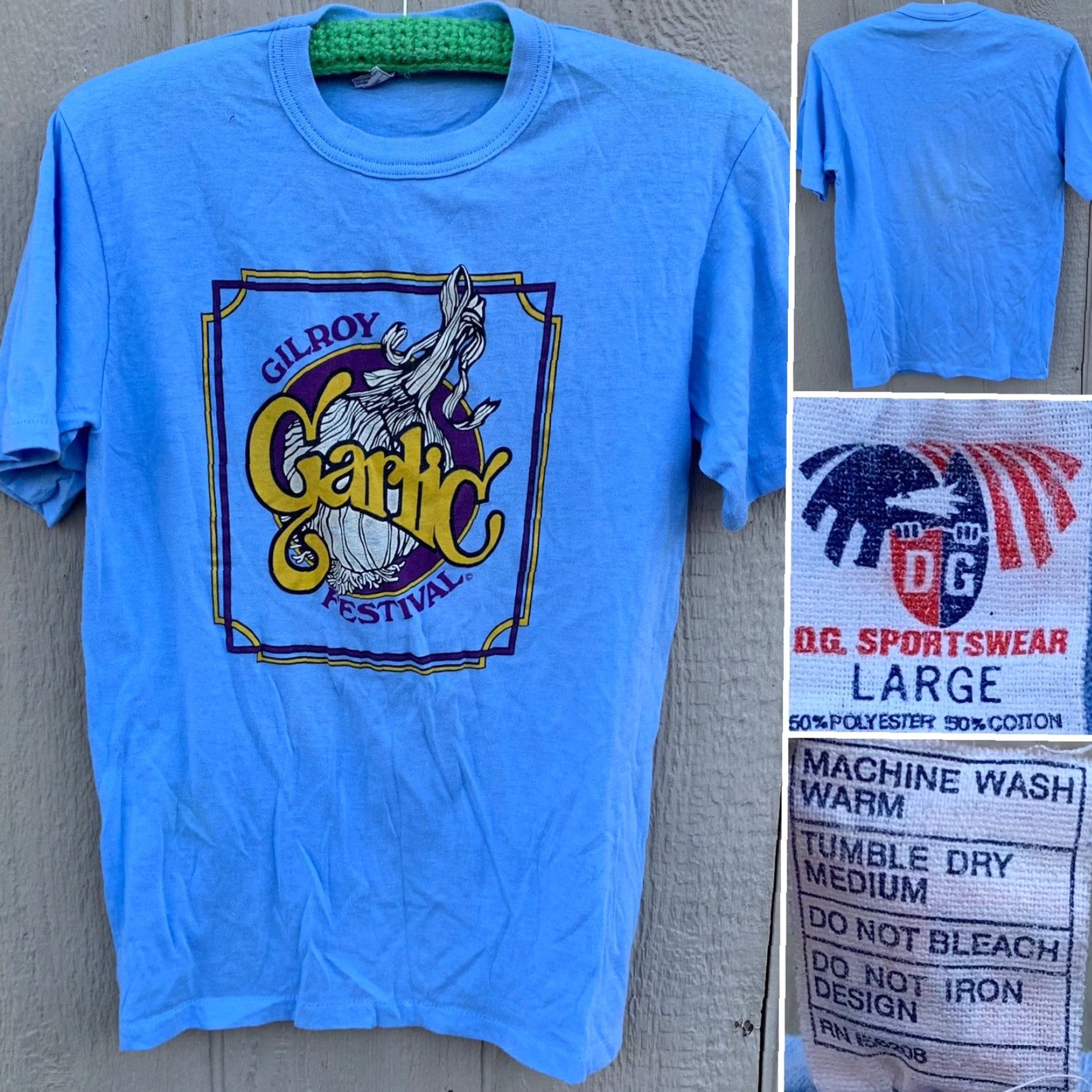 Vintage VINTAGE Gilroy Garlic Festival DG Sportswear Shirt Unisex L Blue 1980s Graphic Tee Made in USA Size US L / EU 52-54 / 3 - 2 Thumbnail