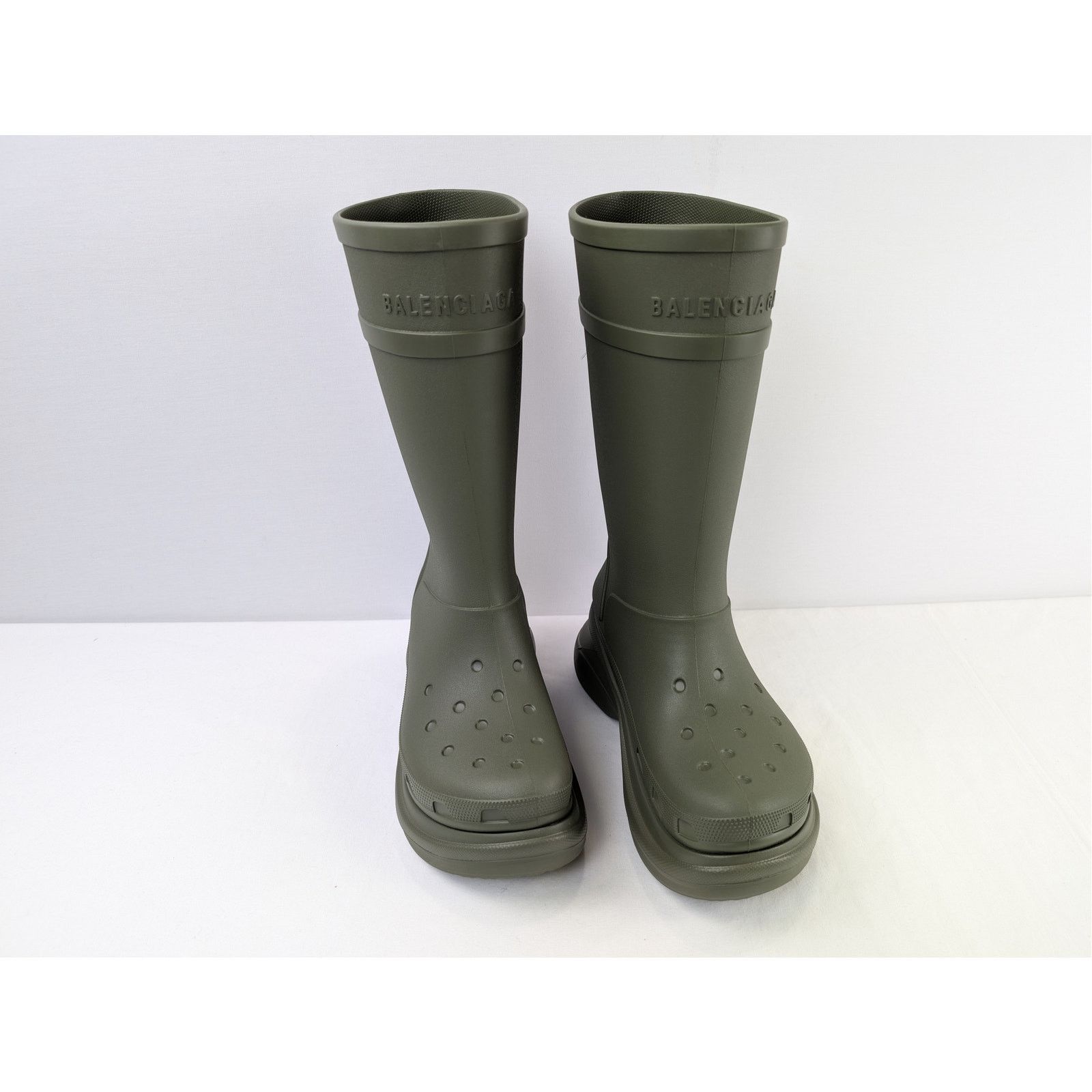 Balenciaga o1rshd1 Rubber Crocs Boot in Army Green Size US 12 / EU 45 - 6 Thumbnail