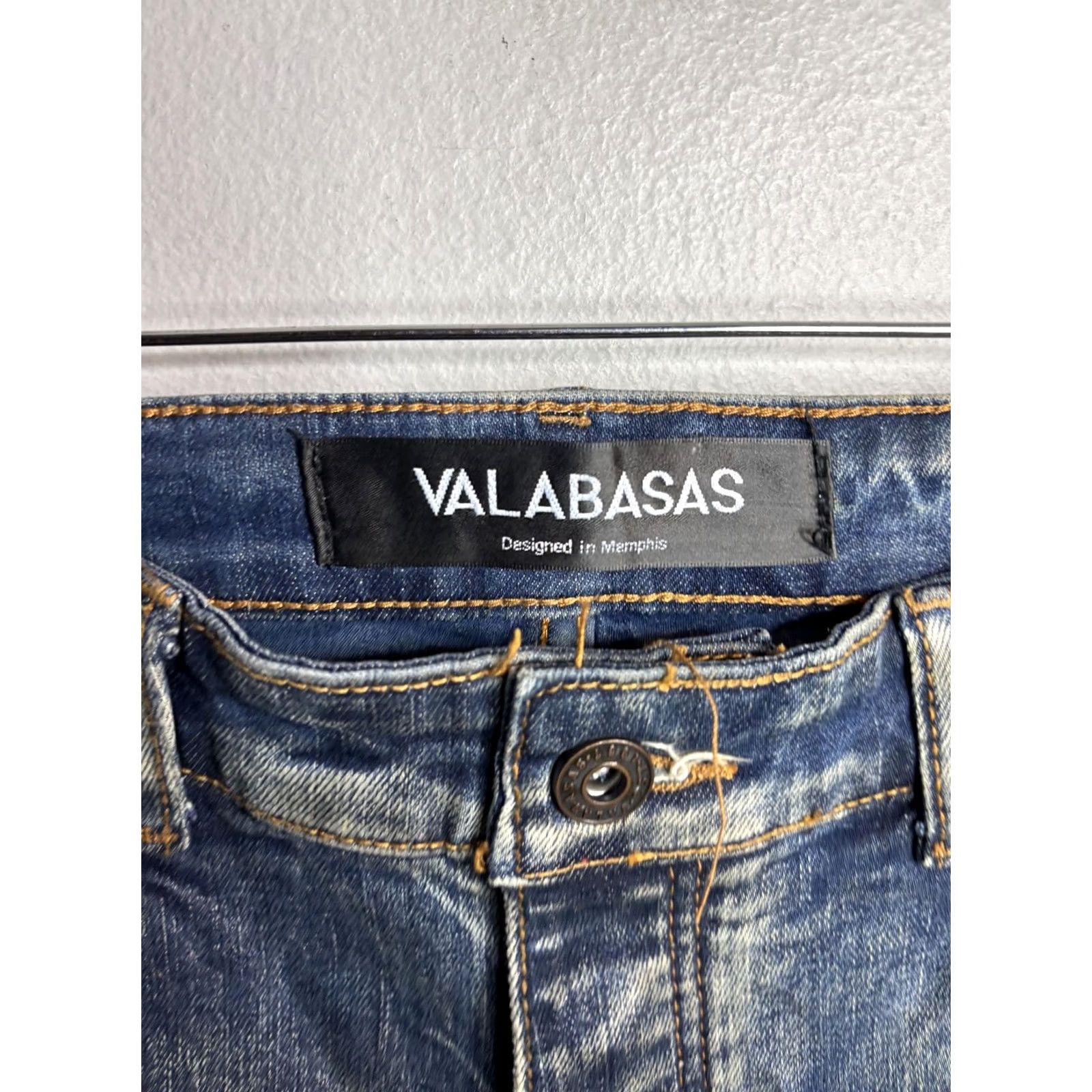 Denime VALABASAS Jeans Mens 32x32 Blue Medium Wash Distressed Skinny Stretch Denim Size US 32 / EU 48 - 3 Thumbnail