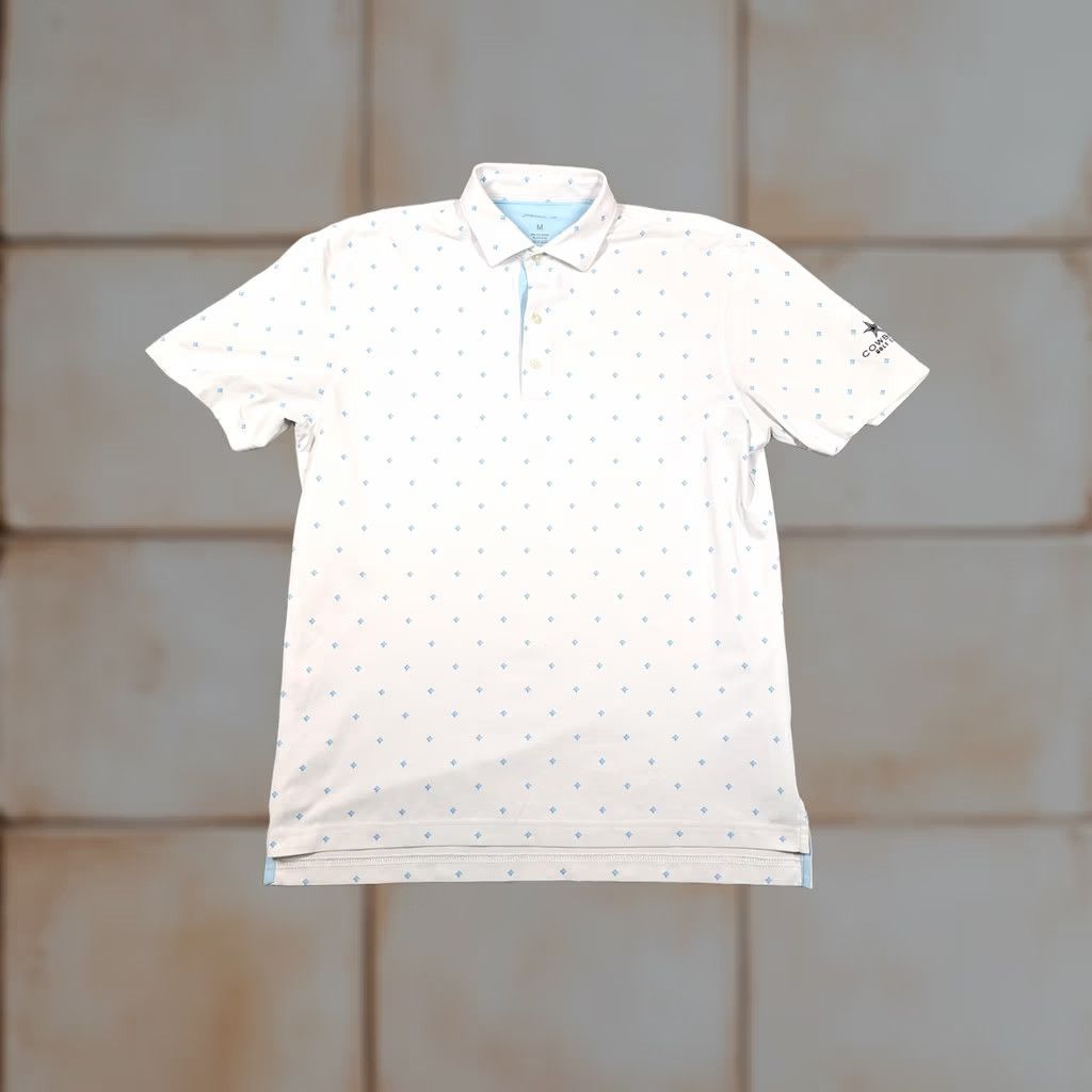 johnnie-O johnnie-O Polo Shirt Mens M White Blue Cowboys Golf Club Embroidered Knit Short Sleeve Geometric Pattern Size US M / EU 48-50 / 2 - 1 Thumbnail