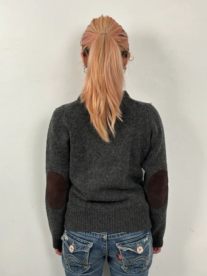 Prada 2000s Prada Grey Wool Leather Elbow Patch Sweater Size S / US 4 / IT 40 - 3 Thumbnail