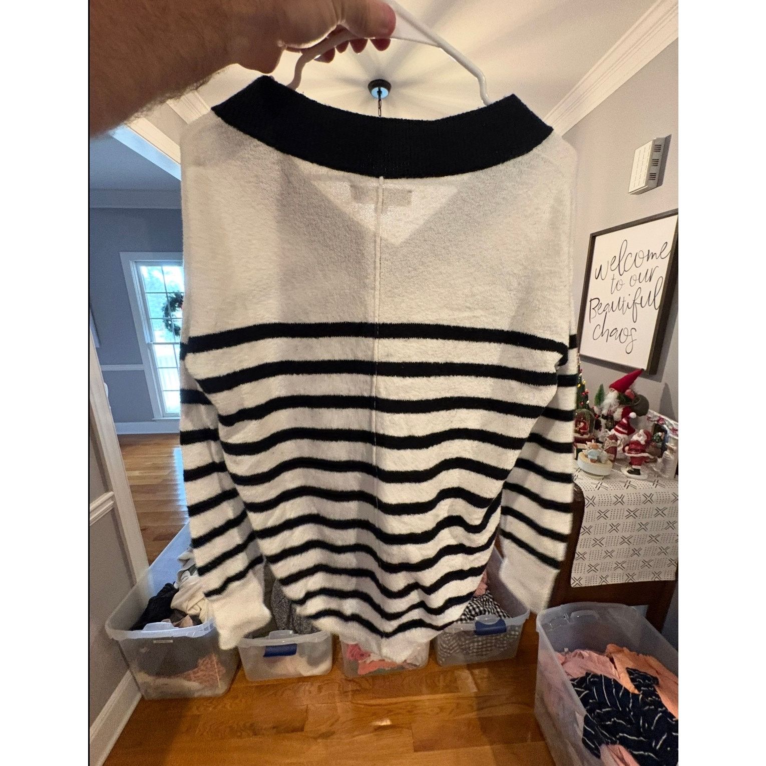 Loft LOFT Black White Striped Sweater Small V Neck Long Sleeve Size S / US 4 / IT 40 - 4 Thumbnail