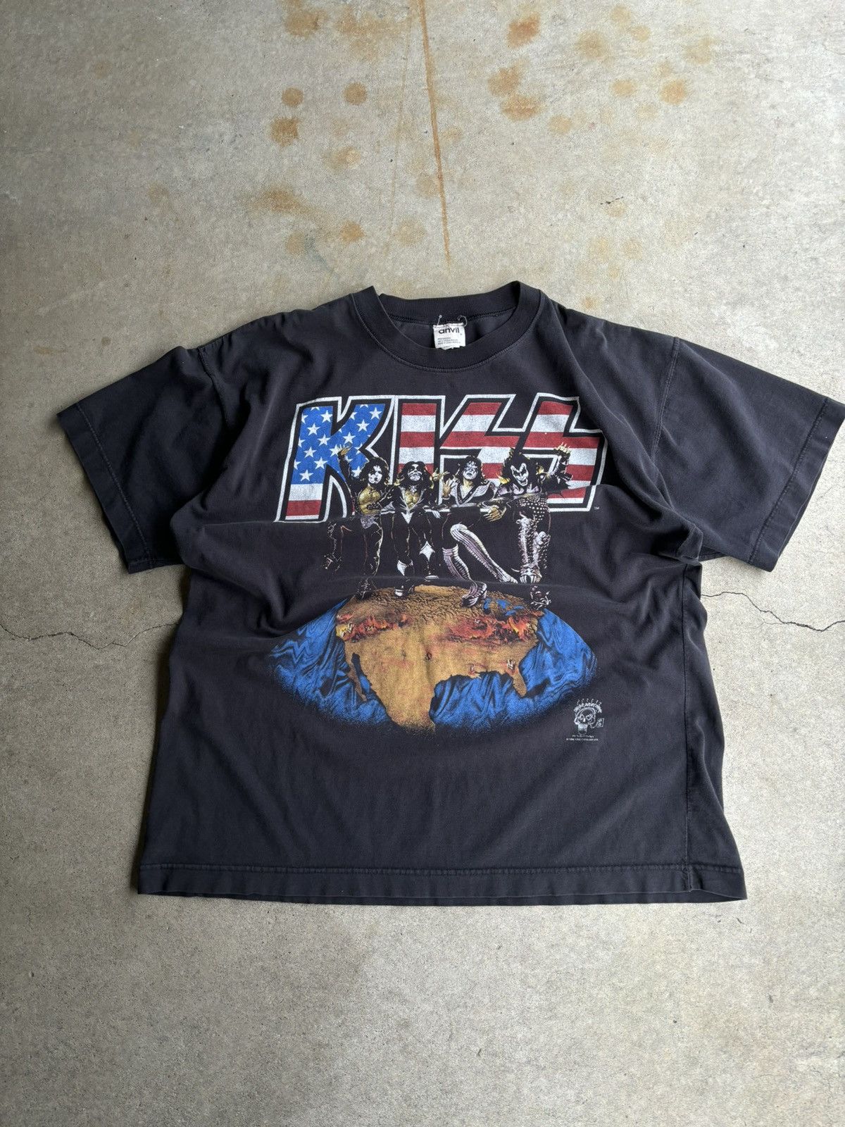 image of Band Tees x Vintage Crazy Vintage Kiss America 1996 Tour Faded Black Tee, Men's (Size XL)