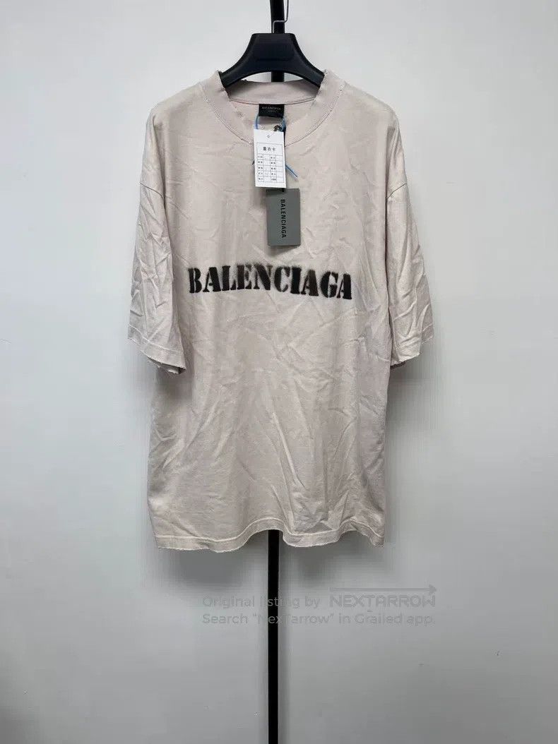 Balenciaga Letter Print Crew Neck Distressed Straight Shor