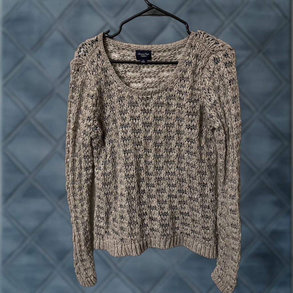 American Eagle Outfitters American Eagle Outfitters Sweater Casual Open Knit Round Neck Large Womens Wool Blend Beige Color Virgin? No. Size L / US 10 / IT 46 - 1 Thumbnail
