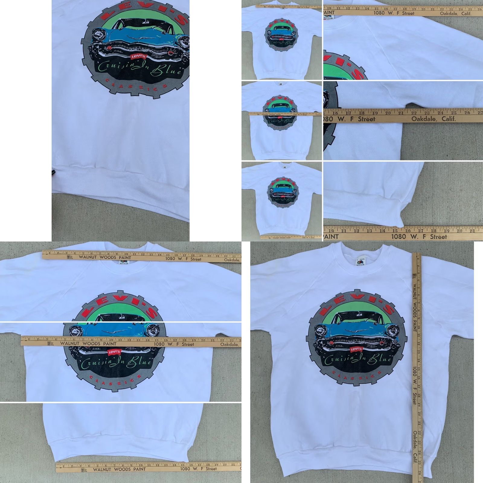 Fruit Of The Loom VINTAGE Fruit of the Loom Sweatshirt L White Cruisin’ In Blue Classics raglan sweatshirt 80s 90s American Cars Chevrolet Retro Men Size US L / EU 52-54 / 3 - 8 Thumbnail