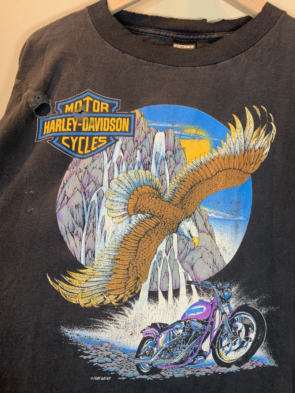 Harley Davidson × Vintage *RARE* Vintage Harley Davidson Eagle Flame Sleeve LS Shirt Size US L / EU 52-54 / 3 - 3 Thumbnail