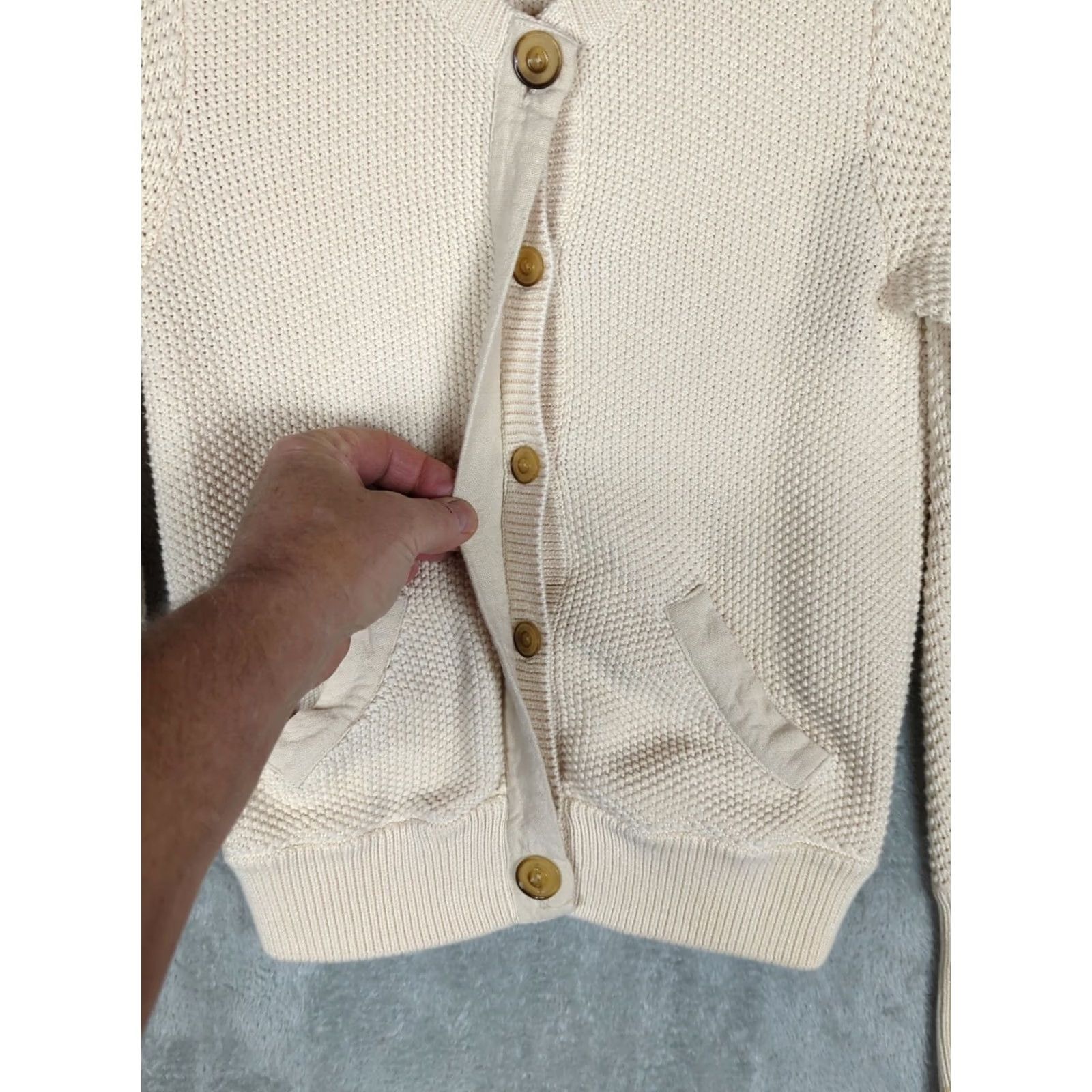 Gap VINTAGE Gap Women’s Cardigan Sweater Cream Chunky Knit Button Cotton S Cottagecore Size S / US 4 / IT 40 - 7 Thumbnail