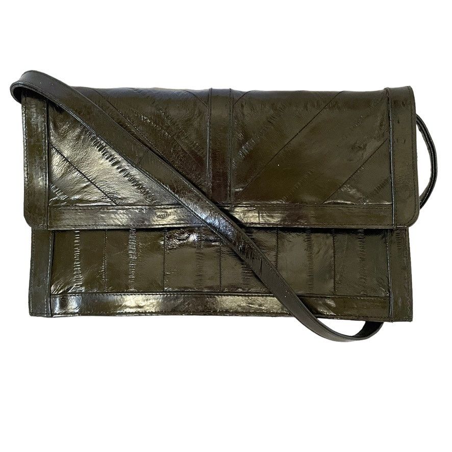 Vintage Vintage Eel Skin Black Leather Shoulder Bag Clutch Purse Size ONE SIZE - 1 Thumbnail