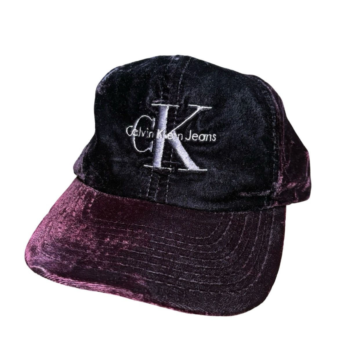 Calvin Klein Vintage 90s Calvin Klein Faded Velour Black Purple Hat Cap Size ONE SIZE - 1 Thumbnail