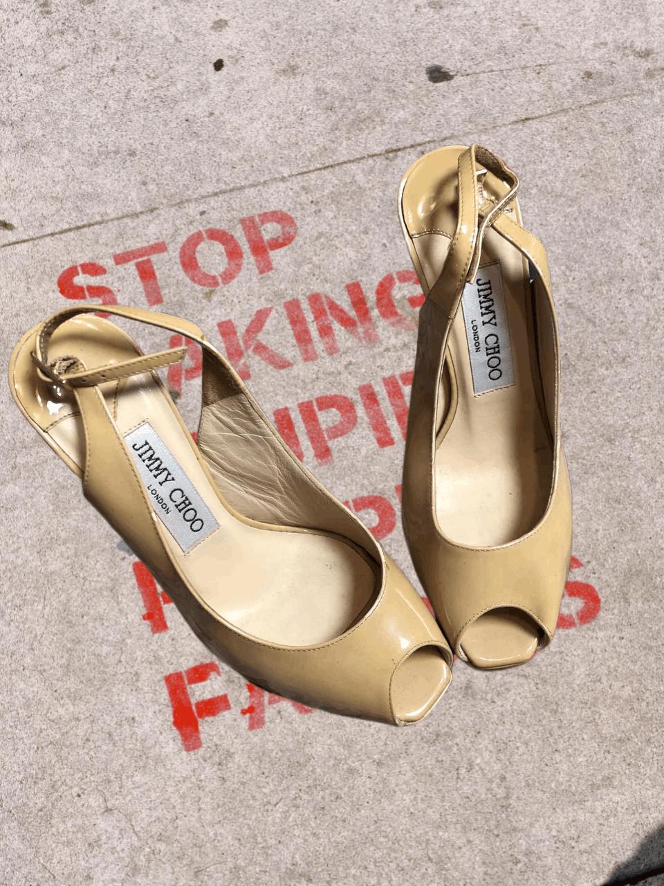 Jimmy Choo Jimmy Choo Womens Patent Leather Peep Toe Heel Pumps Beige Size US 5 / IT 35 - 1 Thumbnail