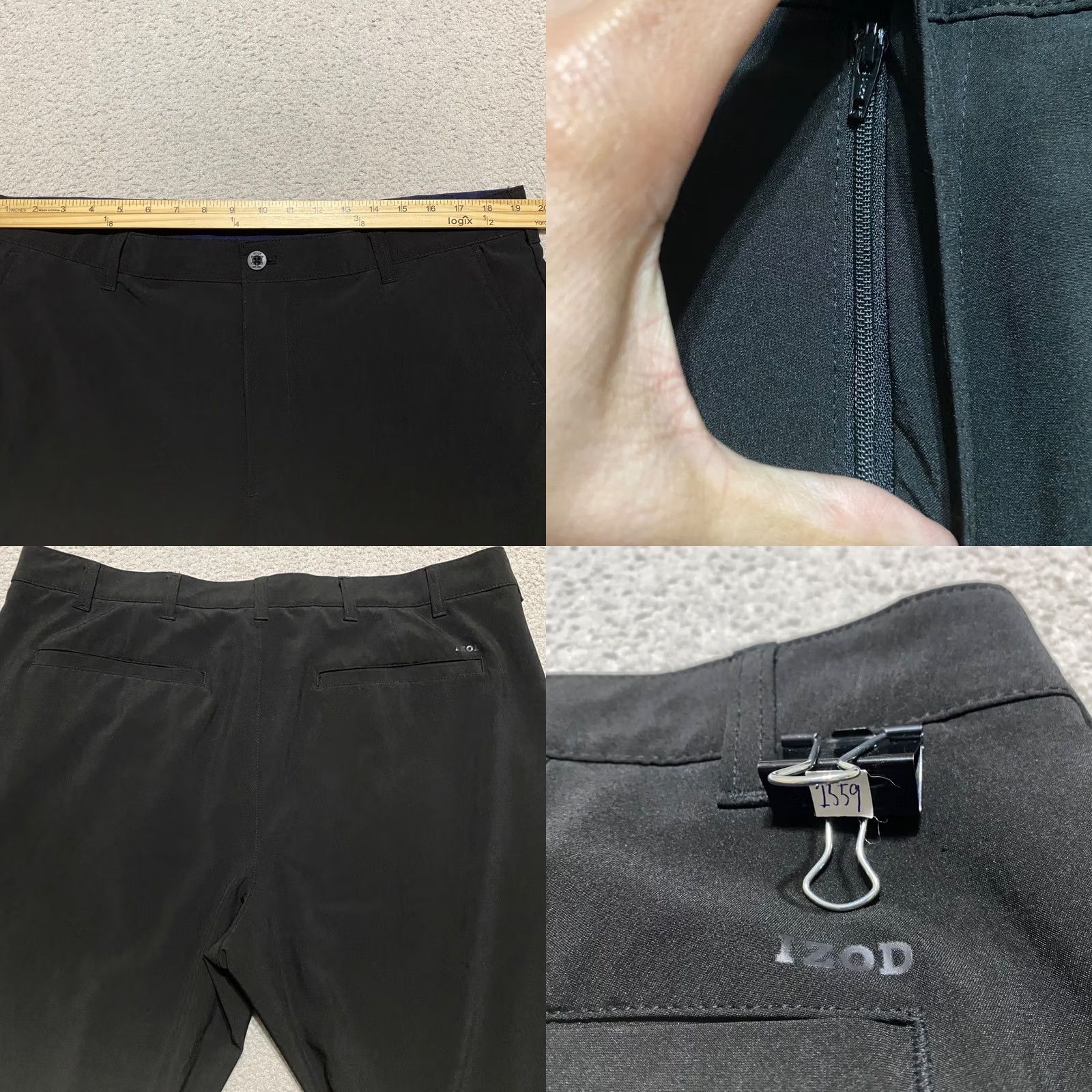 Izod IZOD Golf Pants Mens 40 Solid Black Straight Leg Chino Polyester Pants Mens Regular Black 40 Inches Front Flat Front Men's IZOD Pants Size US 40 / EU 56 - 8 Thumbnail