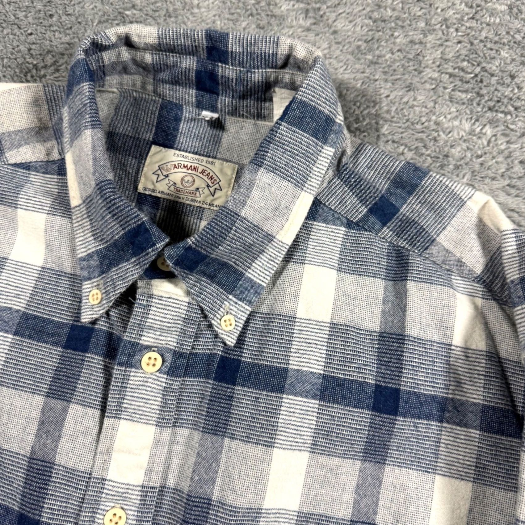 Vintage Vintage Armani Jeans Blue White Madras Plaid Flannel Shacket Heavy XL Size US XL / EU 56 / 4 - 2 Thumbnail