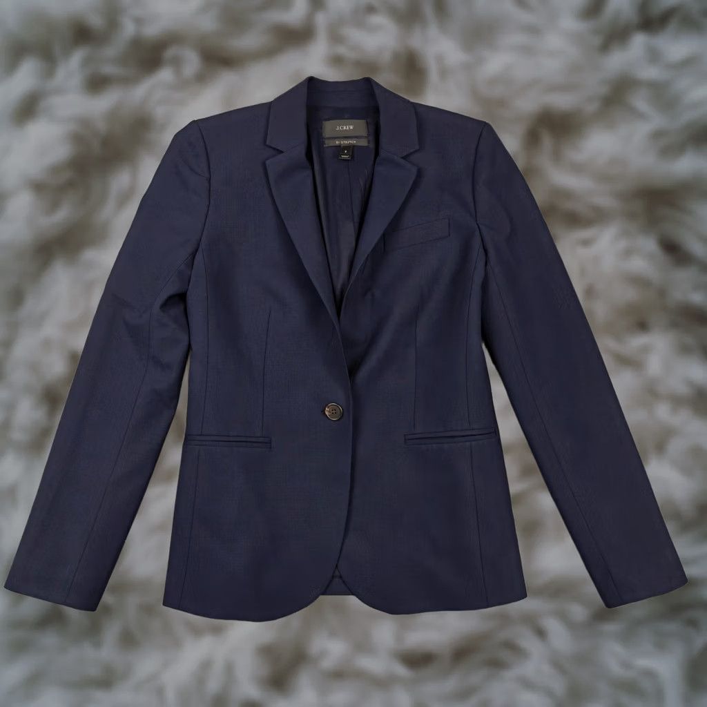 J.Crew J.CREW Blazer Womens 2 Blue Bi Stretch Wool One-Button Lined Suit Jacket Office Shirt Size XS / US 0-2 / IT 36-38 - 1 Thumbnail