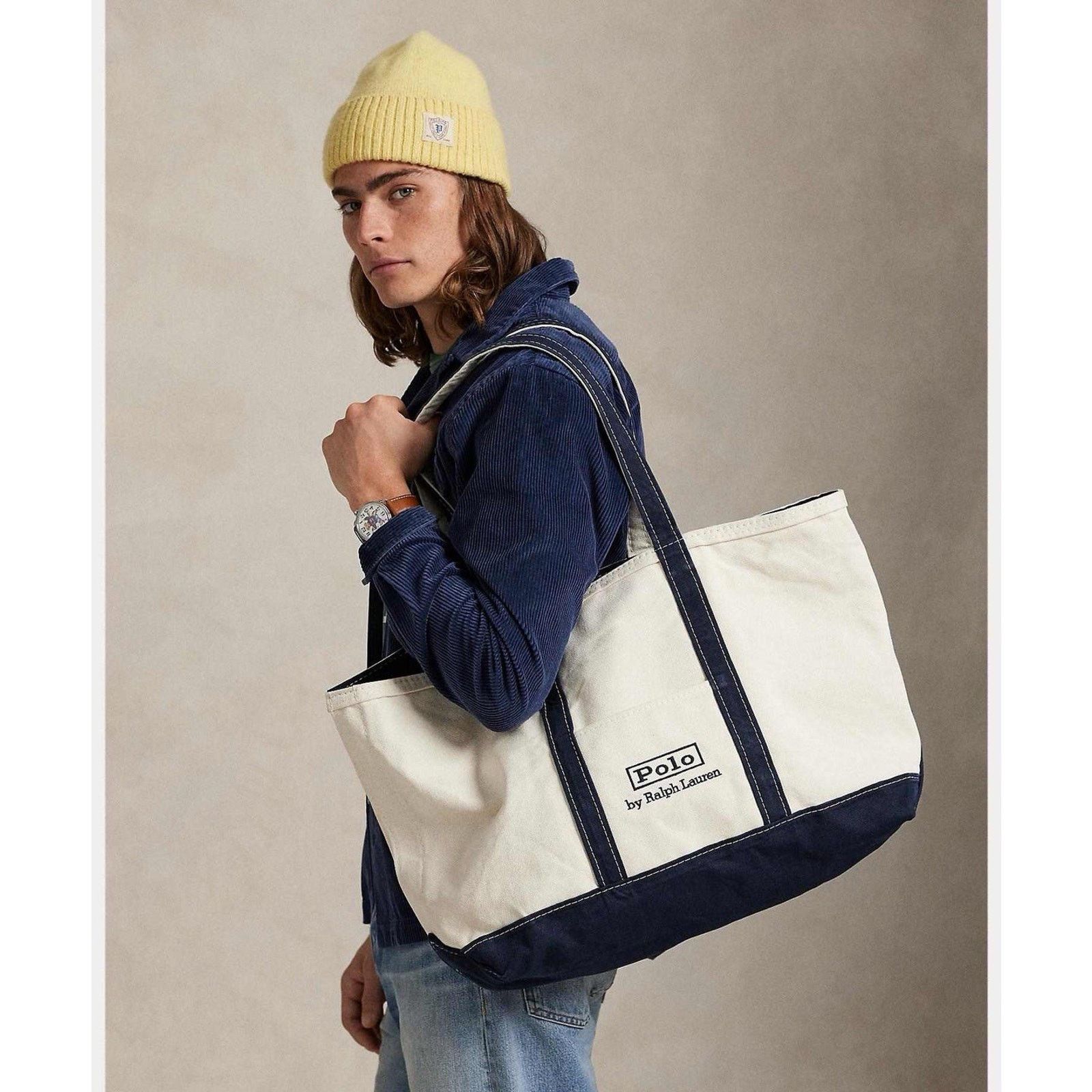 Lauren Ralph Lauren NWT Lauren Ralph Lauren Canvas Cream/Navy Medium Canvas Tote Size ONE SIZE - 7 Thumbnail