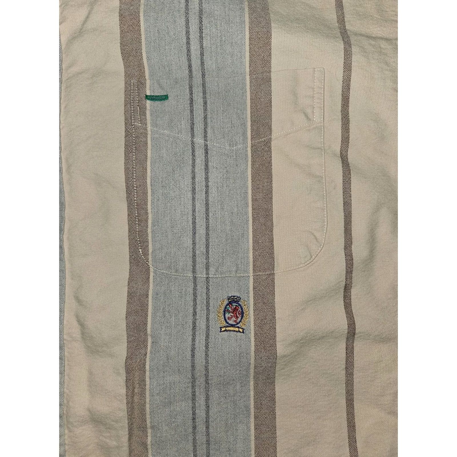 Tommy Hilfiger VINTAGE Tommy Hilfiger Button-Down Shirt XL Men Beige Striped 90s Classic Preppy Embroidered Pocket Dress Shirt Size US XL / EU 56 / 4 - 4 Thumbnail