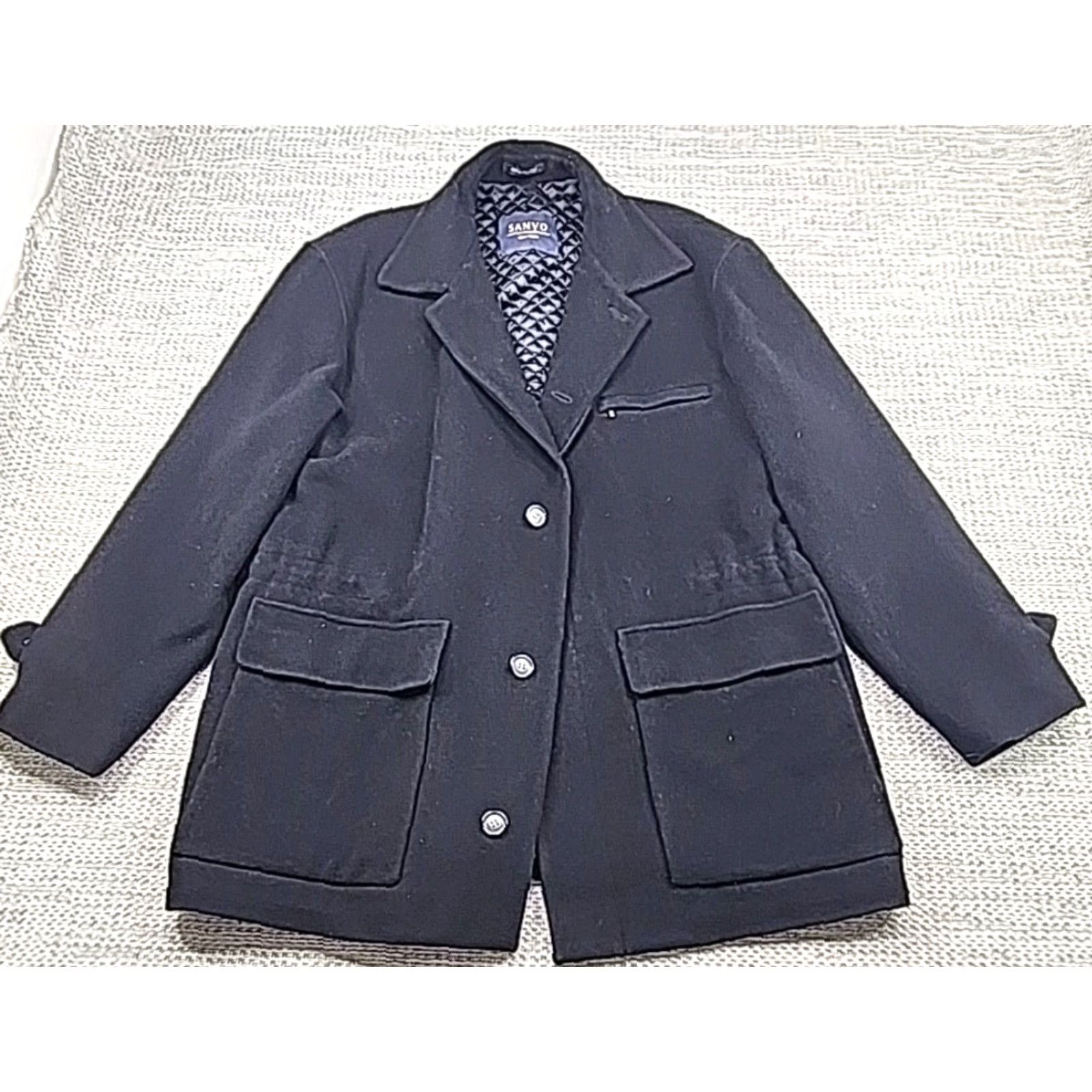 Vintage VINTAGE Sanyo Overcoat Mens Coat Wool Cashmere Blend Trench Long Button Front Large Black Stand-Up Collar Size US L / EU 52-54 / 3 - 2 Thumbnail