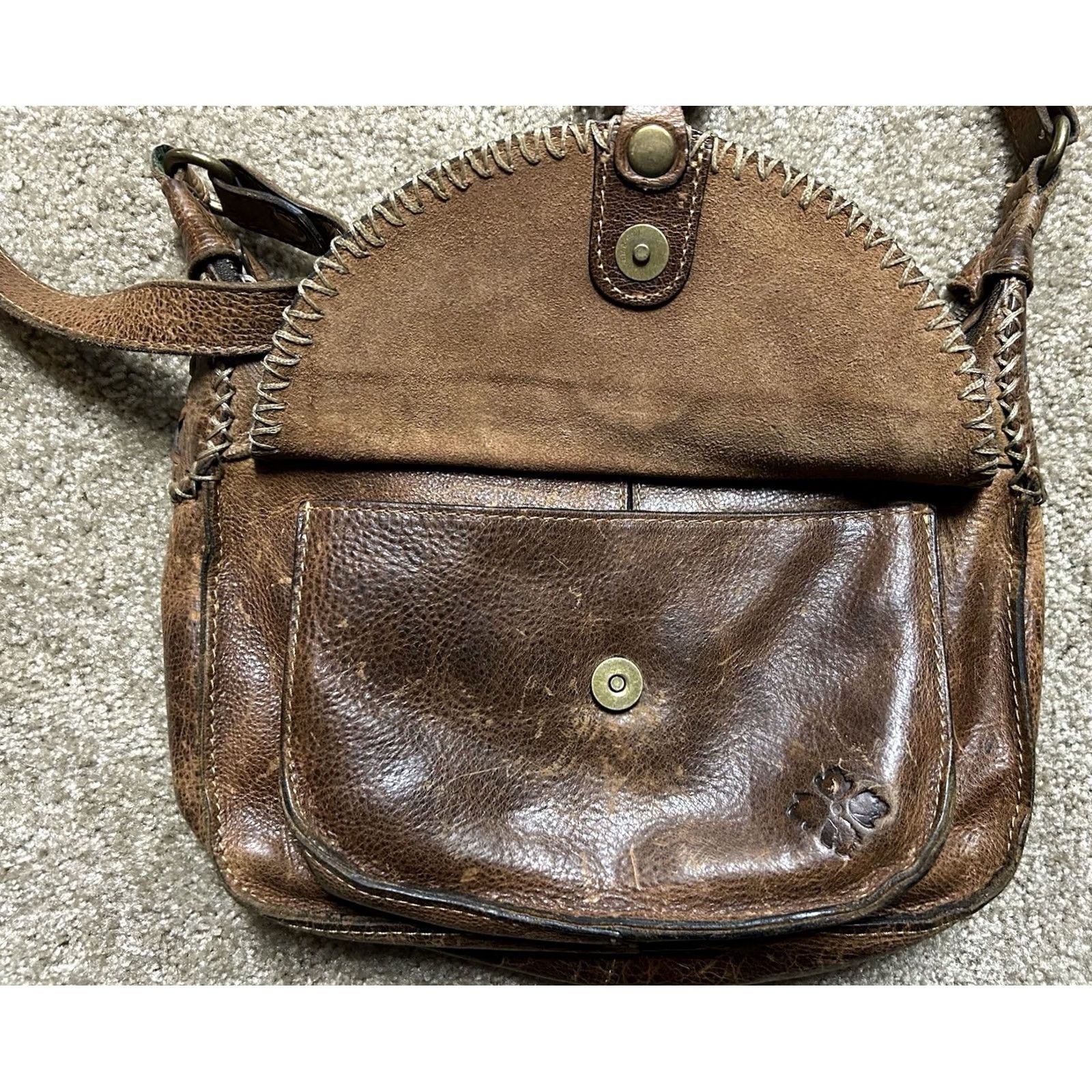 Patricia Nash Patricia Nash Camila Cognac Brown Leather Crossbody Bag Hobo Tassel Zip Women Medium Brown Studded Suede Lining Vintage No Size ONE SIZE - 4 Thumbnail