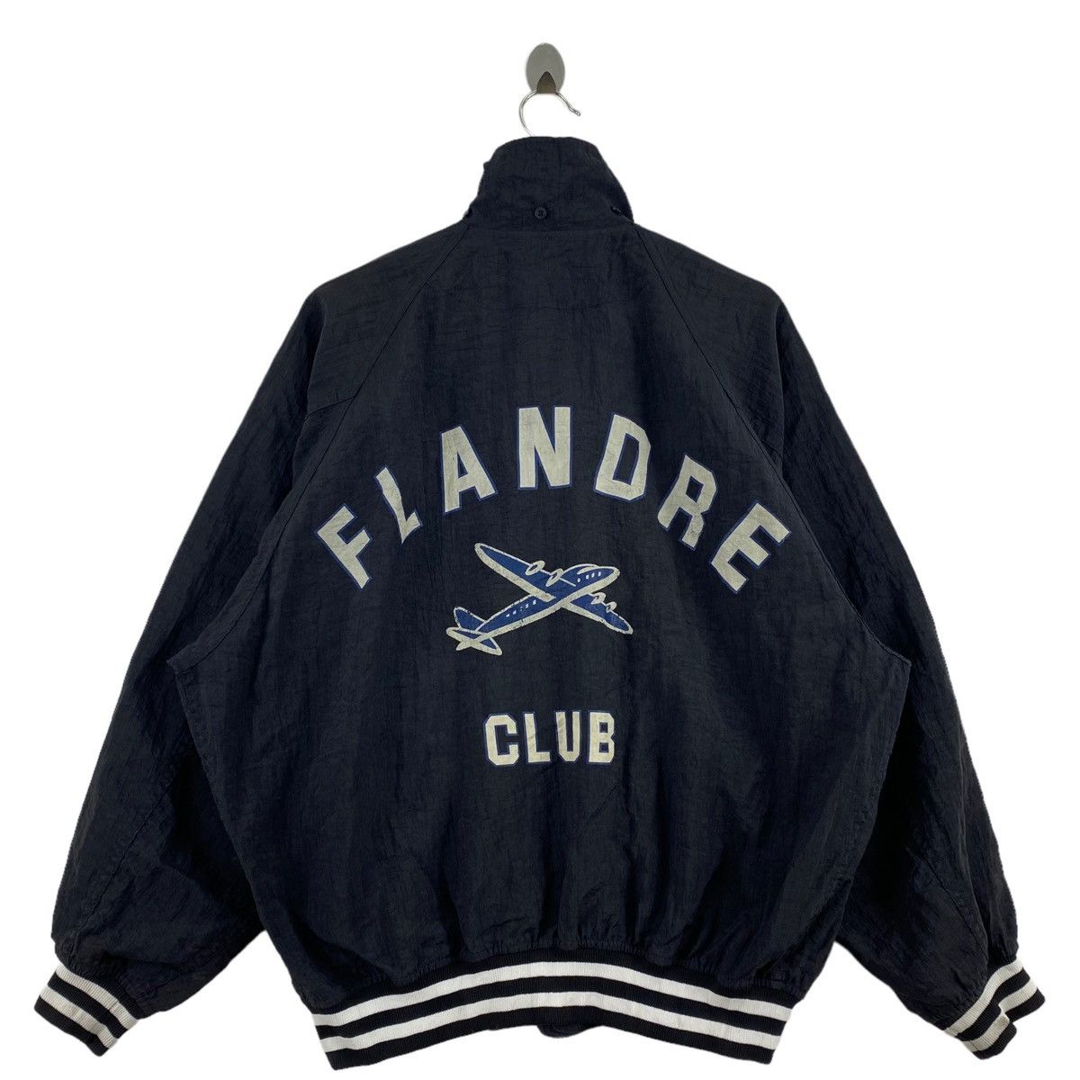 image of Vintage 90's Flandre Club 1978 Logo Print Black Bomber Jacket, Men's (Size Medium)