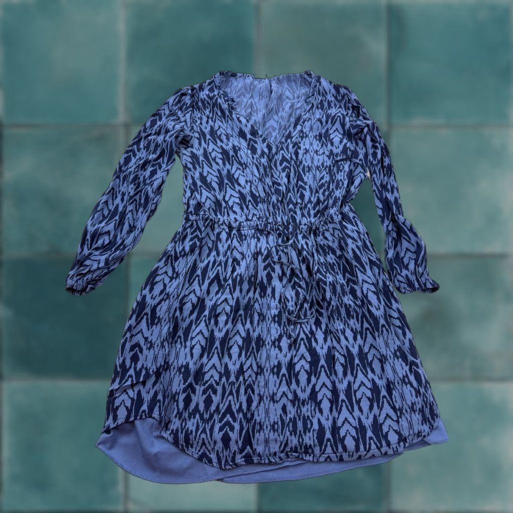 Gap Gap Dress Womens Medium Blue Geometric Long Sleeve V Neck Blouson Lined Mini Size M / US 6-8 / IT 42-44 - 1 Thumbnail