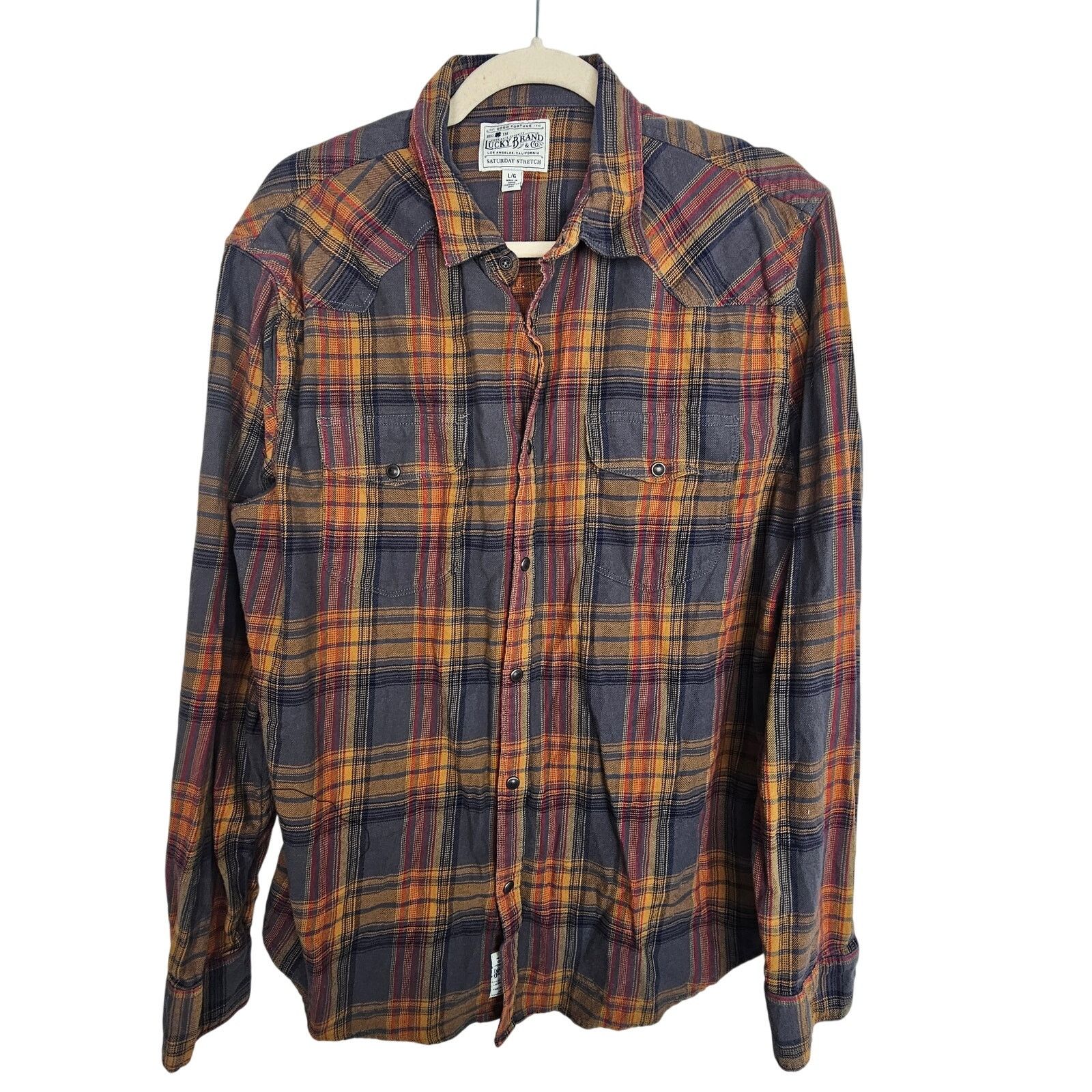 Lucky Brand Lucky Brand Mens Plaid Western Shirt L Cowboy Country Rodeo Size US L / EU 52-54 / 3 - 1 Thumbnail