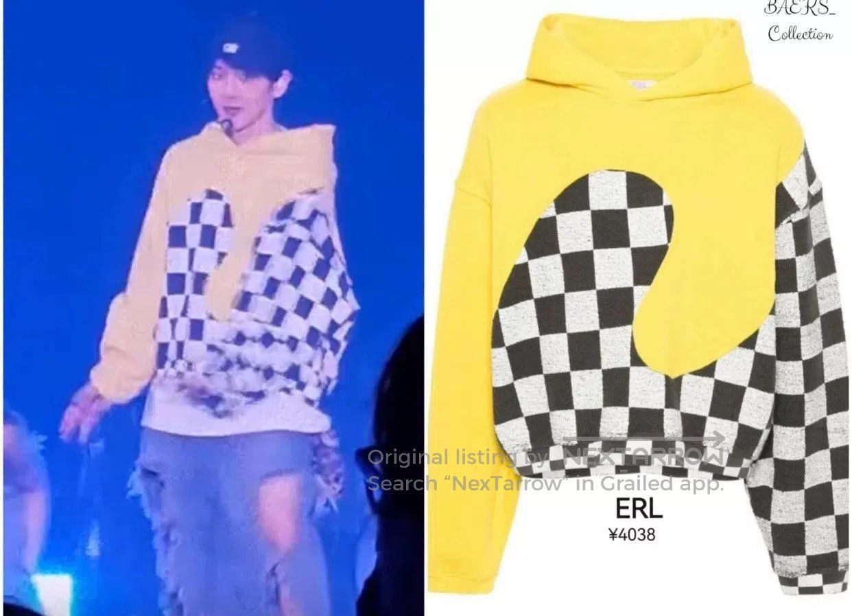 ERL black and yellow checkerboard hooded sweatshirt. Size US XL / EU 56 / 4 - 9 Thumbnail