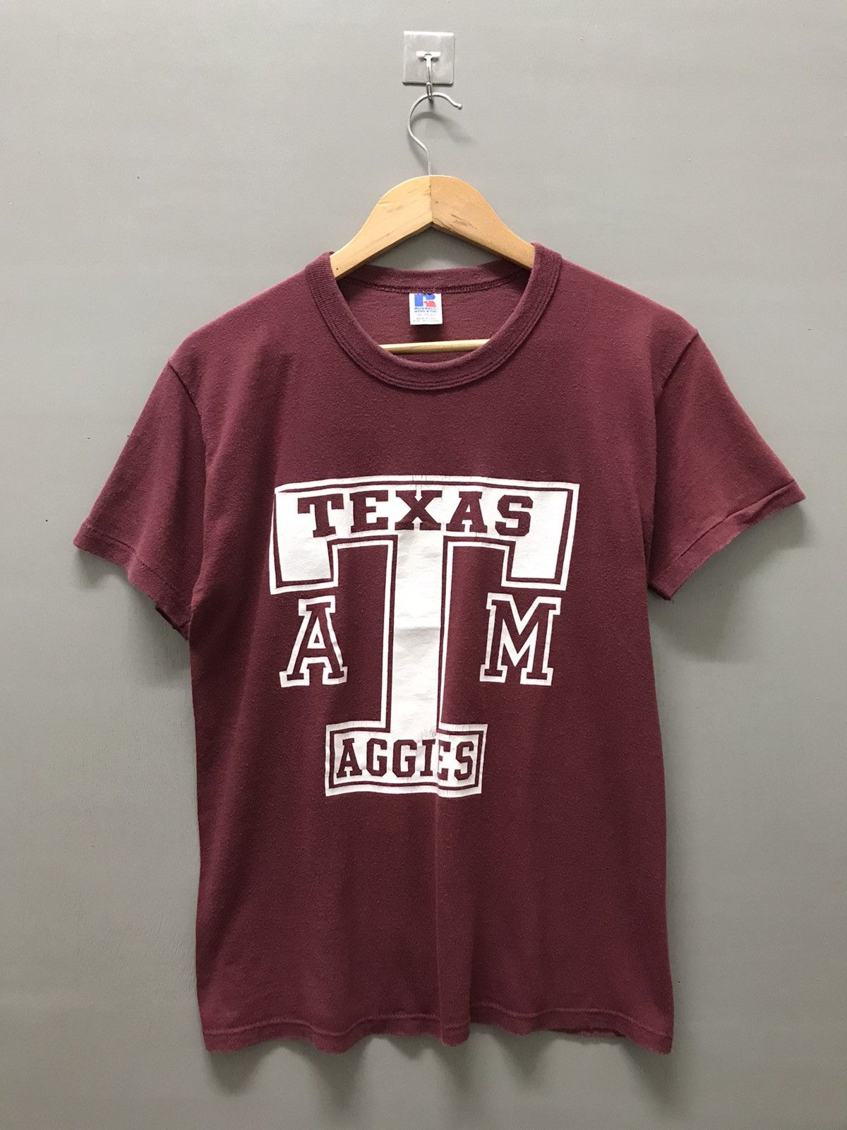 image of Russell Athletic x Vintage 80's Texas A&m Aggies University Russell Tees in Maroon (Size Medium)