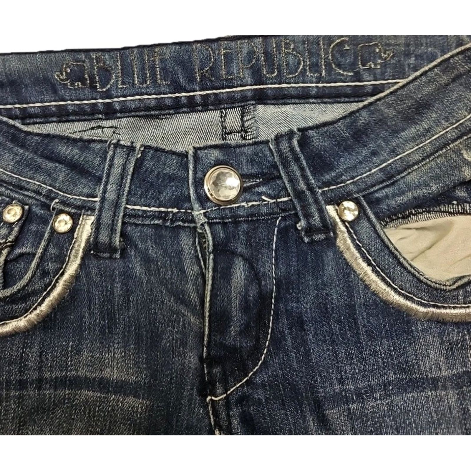 New Republic Y2K Blue Republic Skinny Jeans Size 1 Regular Women Stretch Denim Embroidered Back Pockets Blue 24 in Waist 30 in Inseam Size 25" / US 0 / IT 36 - 7 Thumbnail