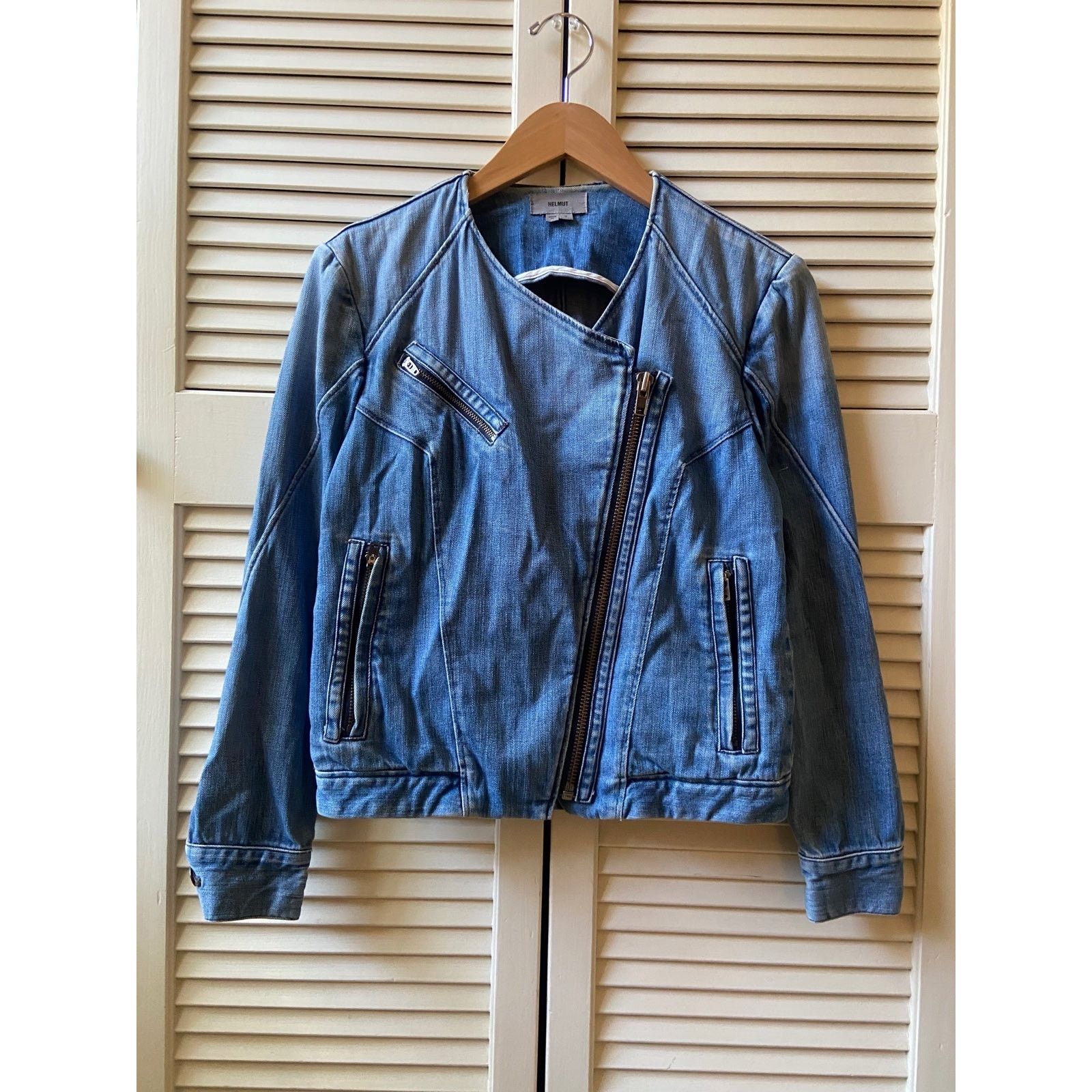 Helmut Lang Helmut Lang Asymmetrical Blue Denim Jean Jacket Motorcycle Size US S / EU 44-46 / 1 - 1 Thumbnail
