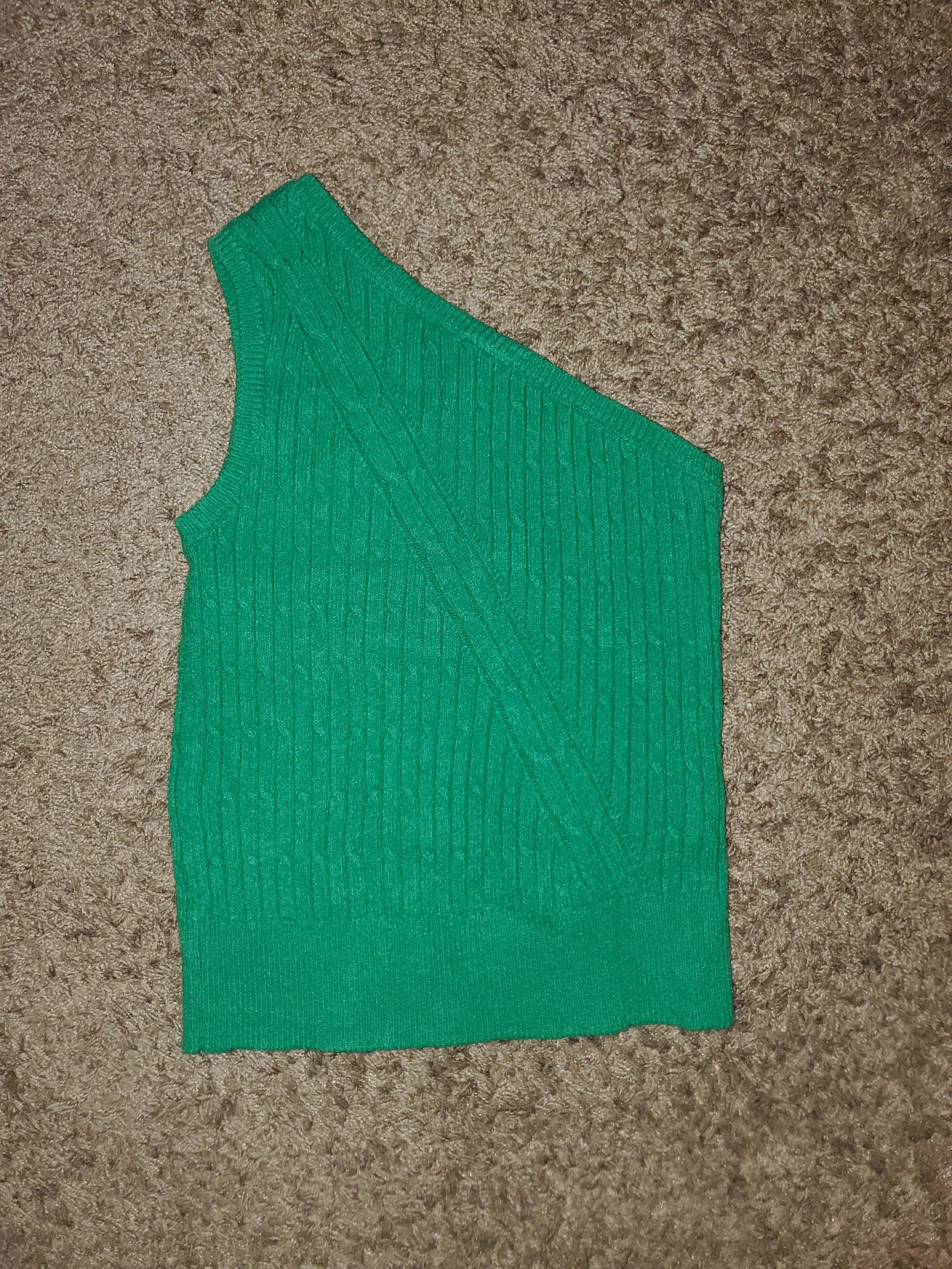 Anthropologie Green one shoulder cable knit sweater top Size S / US 4 / IT 40 - 2 Thumbnail