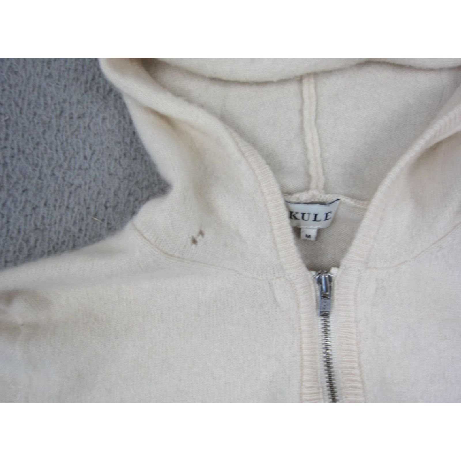 KULE VINTAGE Kule Sweater Womens Medium Ivory 100% Cashmere Full Zip Hooded Striped Knit 80s 90s Preppy Size M Mens Womens Girls Boys Size M / US 6-8 / IT 42-44 - 3 Thumbnail