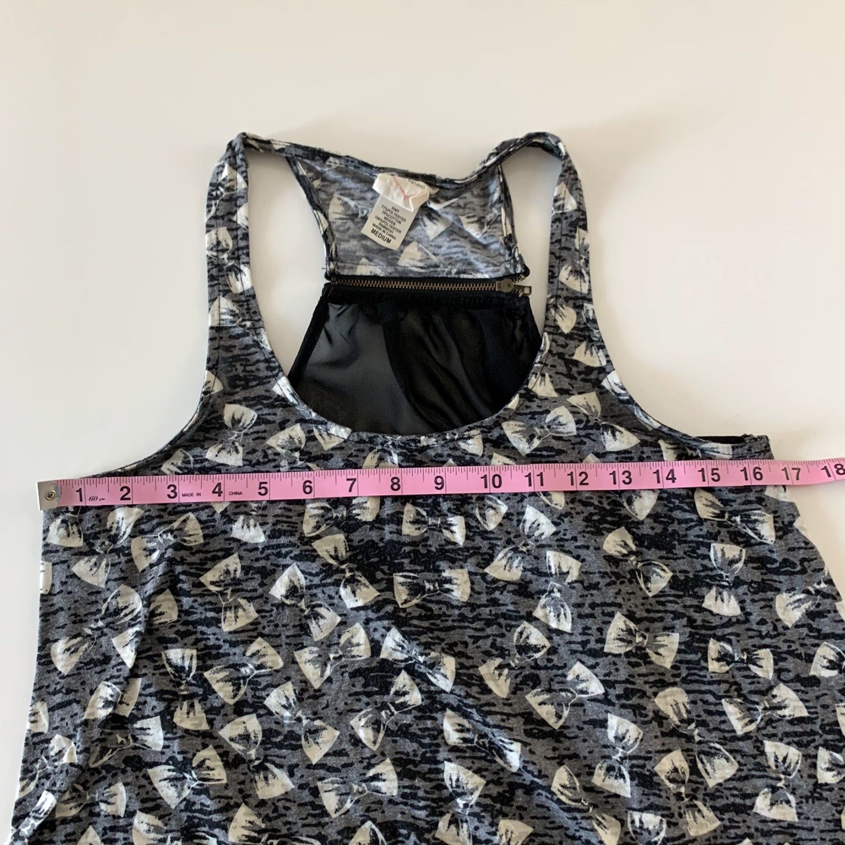 Vintage Self Esteem Tank Top Bow Print Zip Back Women's M Black Gray Shirt Body Wear? Size M / US 6-8 / IT 42-44 - 5 Thumbnail