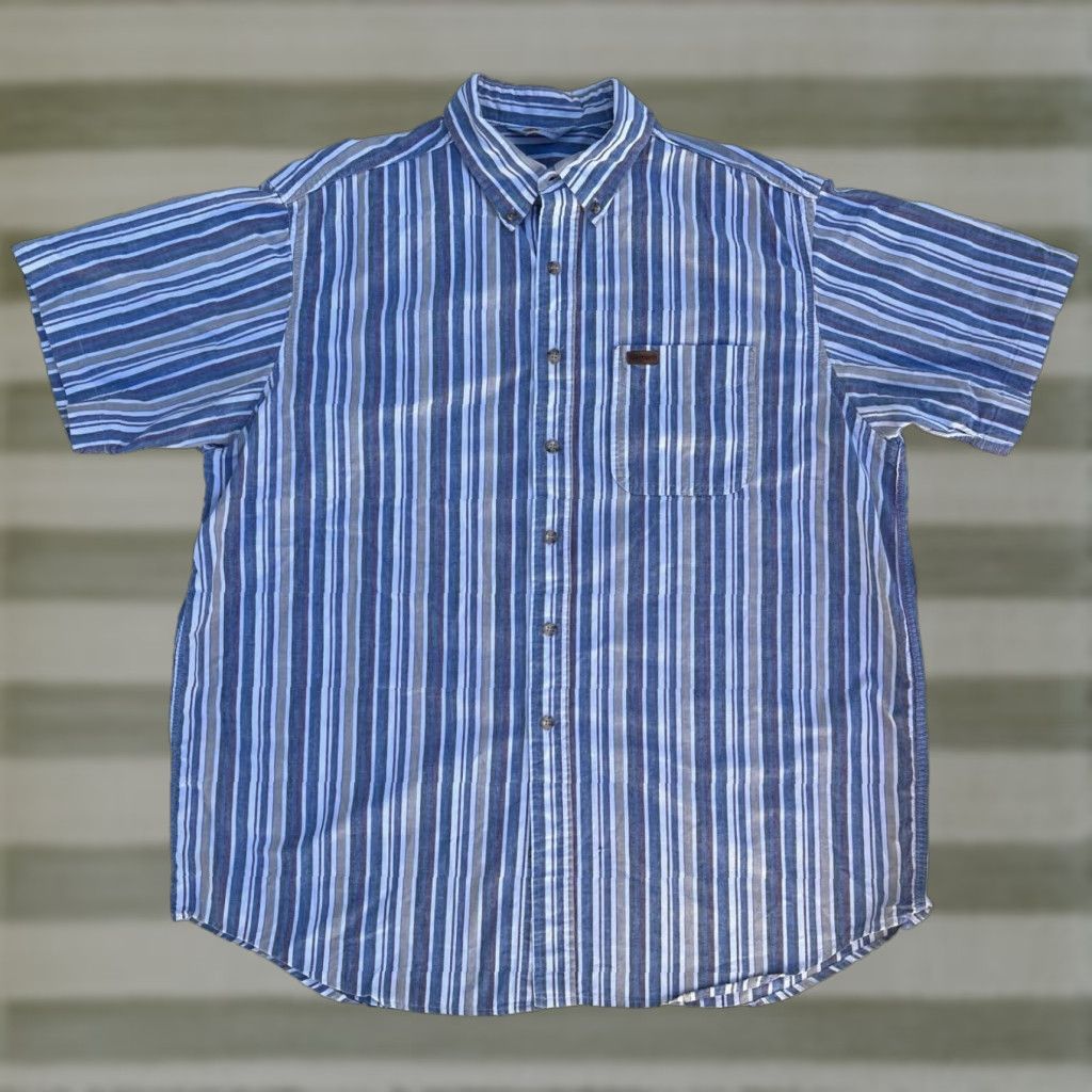 Carhartt VINTAGE Carhartt Short Sleeve Button-Down Shirt Striped XL Blue Mens Shirt Size US XL / EU 56 / 4 - 1 Thumbnail