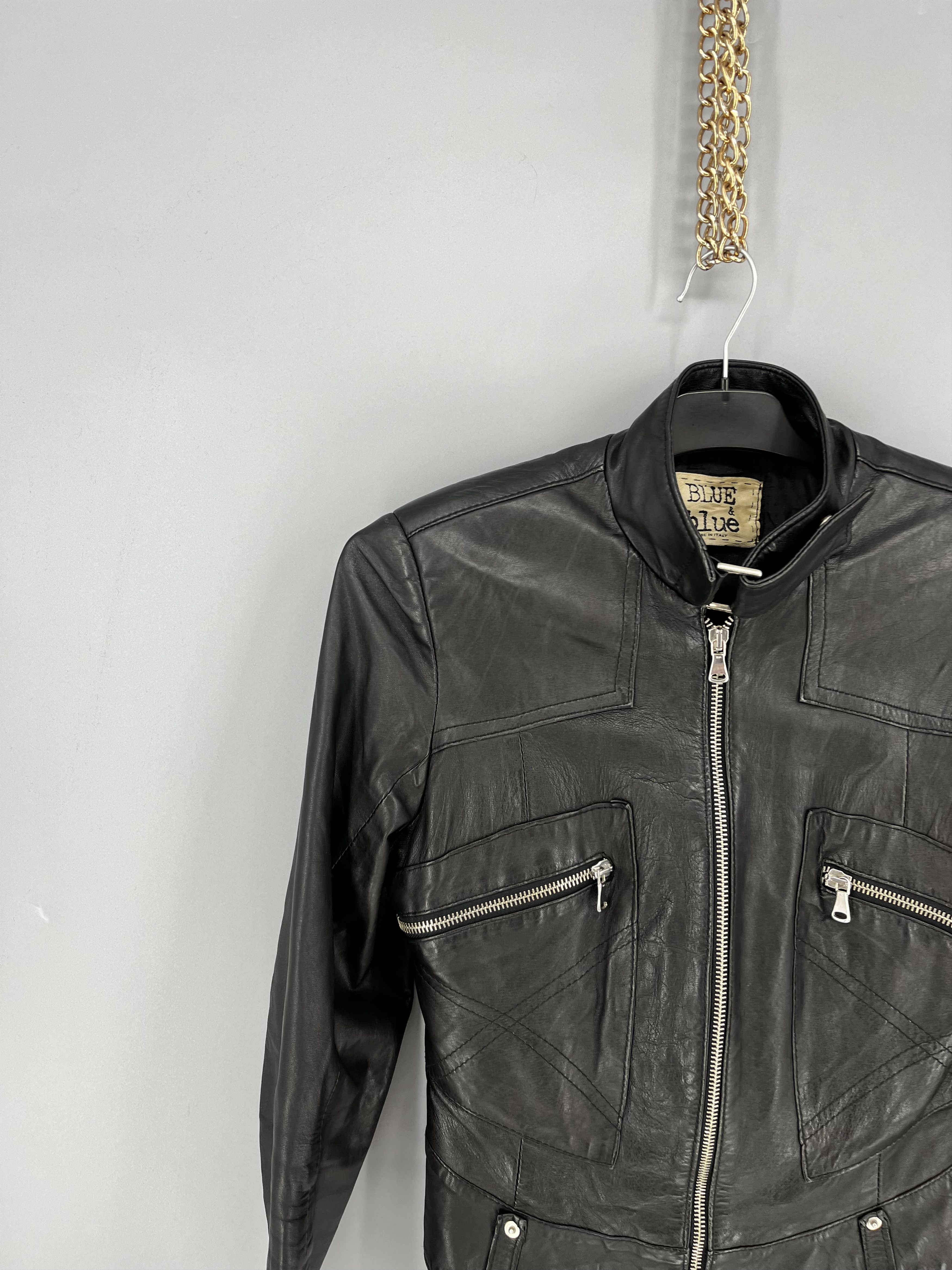 Leather Blue Blue Black Leather Biker Jacket Racing Moto HONDA BMW Size S / US 4 / IT 40 - 4 Thumbnail