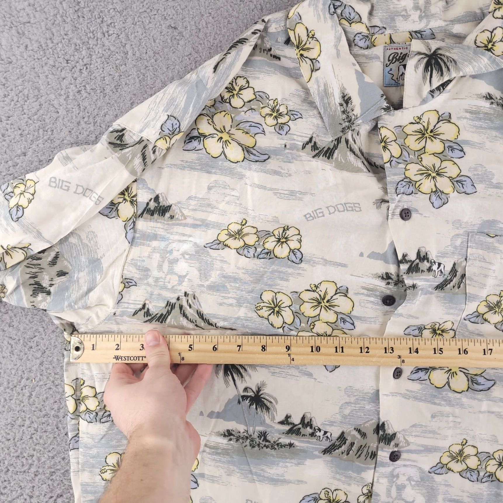Big Dogs Big Dogs Shirt Mens XL Baggy 100% Rayon Hawaiian Short Sleeve Button-Up Floral Blue Size US XL / EU 56 / 4 - 4 Thumbnail