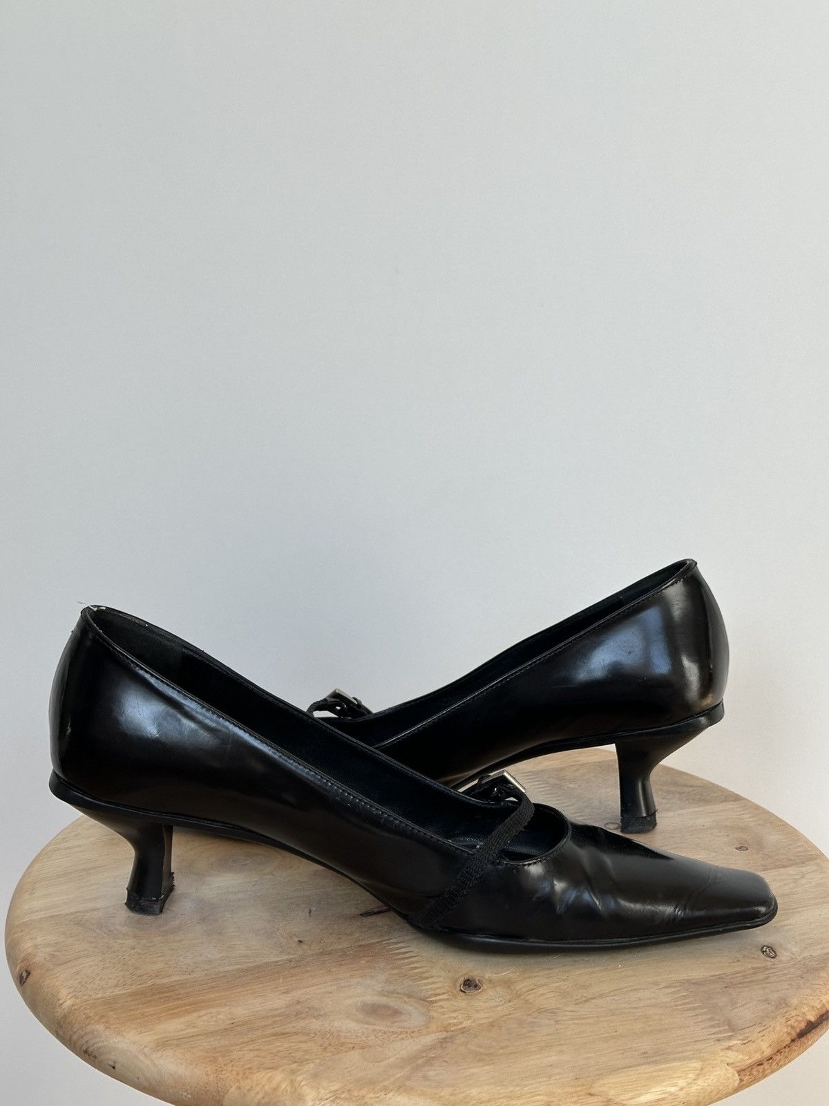 Prada Prada Black Leather Kitten Heel Pumps Mary Jane Buckle Size US 6 / IT 36 - 7 Thumbnail