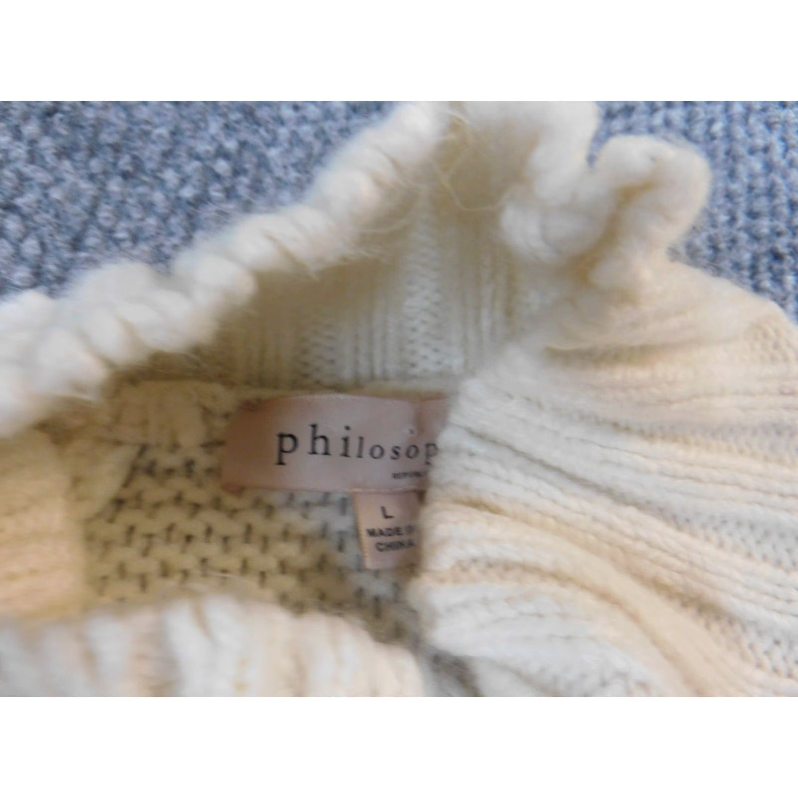 Vintage Philosophy Sweater L Beige Pullover Long Sleeve Turtleneck Knit Cotton Embroidered Classic Women NM Size L / US 10 / IT 46 - 5 Thumbnail