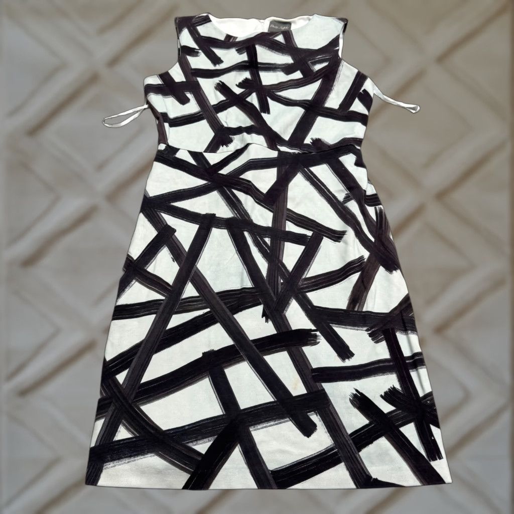 Vintage VINTAGE Phase Eight Abstract Brush Stroke Midi Sheath Dress womens 14 US 10 Black White Size L / US 10 / IT 46 - 1 Thumbnail