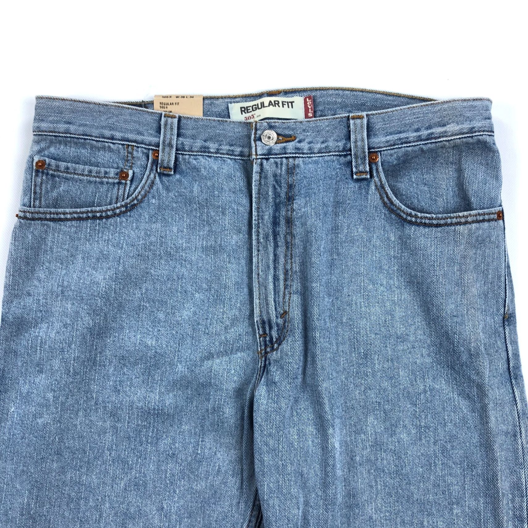 Levi's VINTAGE Levi's Jeans Mens 36x34 Straight Light Wash 505 Blue Denim Pants Y2K NOS Regular Waist 36 Mens Rocker USA 5-Pocket Denim Jeans Size US 36 / EU 52 - 3 Thumbnail
