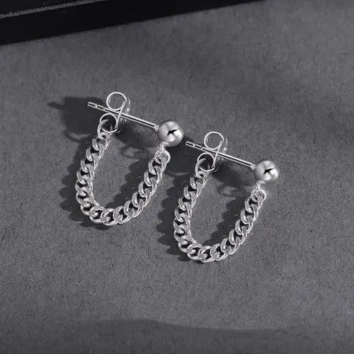 Other × Sterling Silver 925 Silver Plated Tassel Chain Dangle Drop Earrings for Men Size ONE SIZE - 3 Thumbnail
