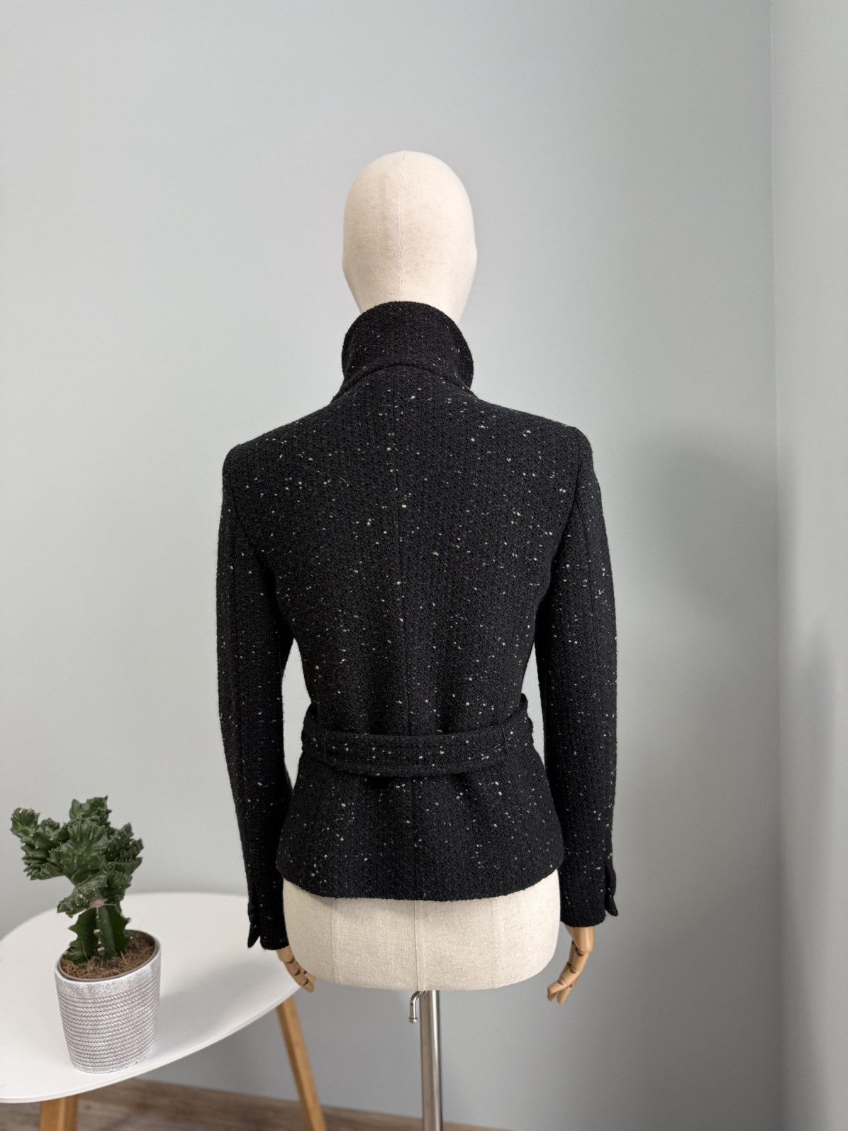 Max Mara Max Mara Black Wool Belted Jacket Tweed Speckled Short Coat Size XS / US 0-2 / IT 36-38 - 7 Thumbnail