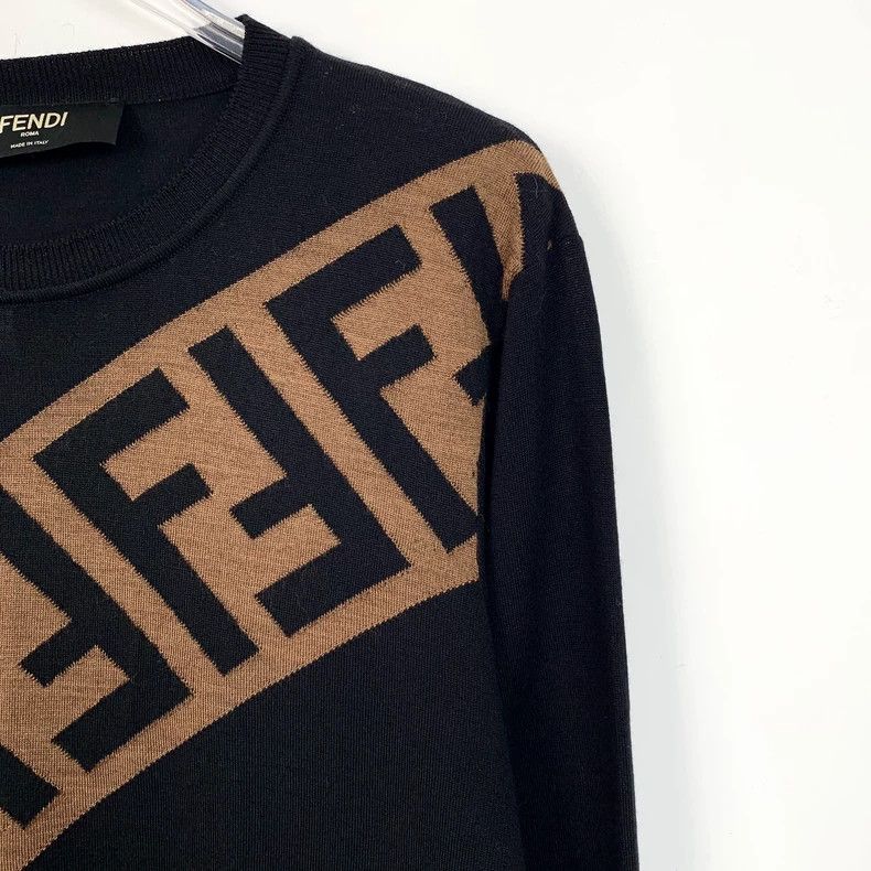 Fendi FENDI Black wool long-sleeve knitted sweater with logo let Size US S / EU 44-46 / 1 - 3 Thumbnail