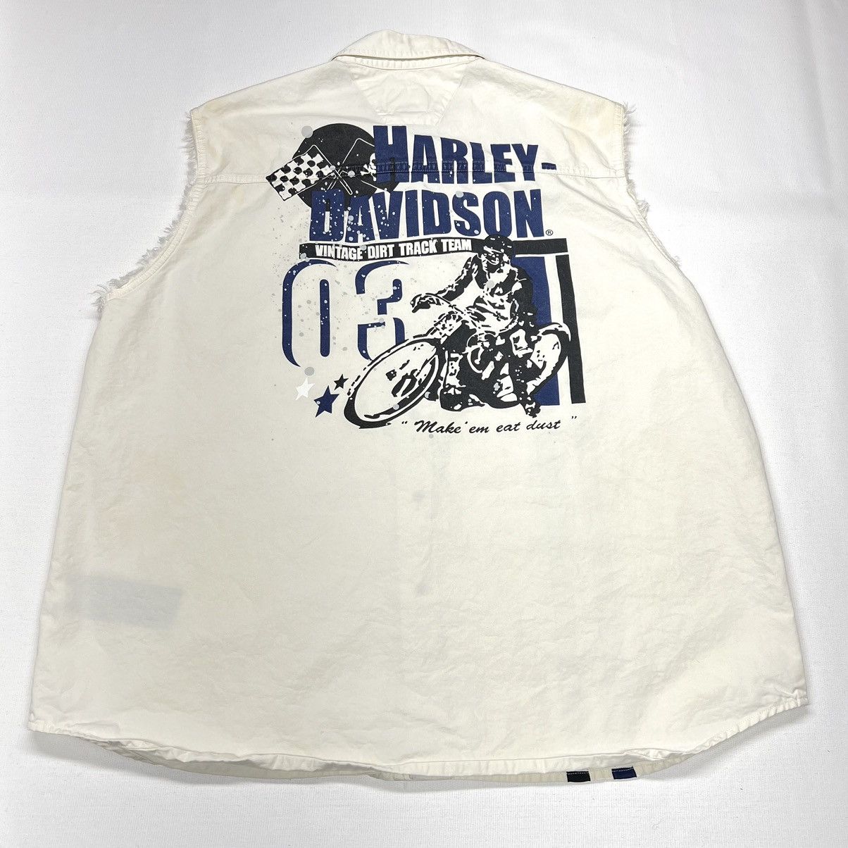Harley Davidson × Vintage Harley Davidson Button Up Shirt White Cut Off Vest Stripe Size US XXL / EU 58 / 5 - 1 Thumbnail