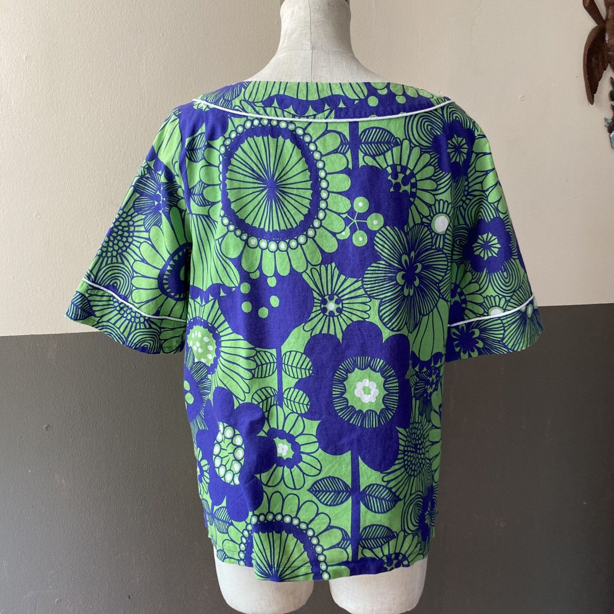 Marimekko Marimekko® Blue Green Retro Floral Blouse Size XS / US 0-2 / IT 36-38 - 18 Thumbnail